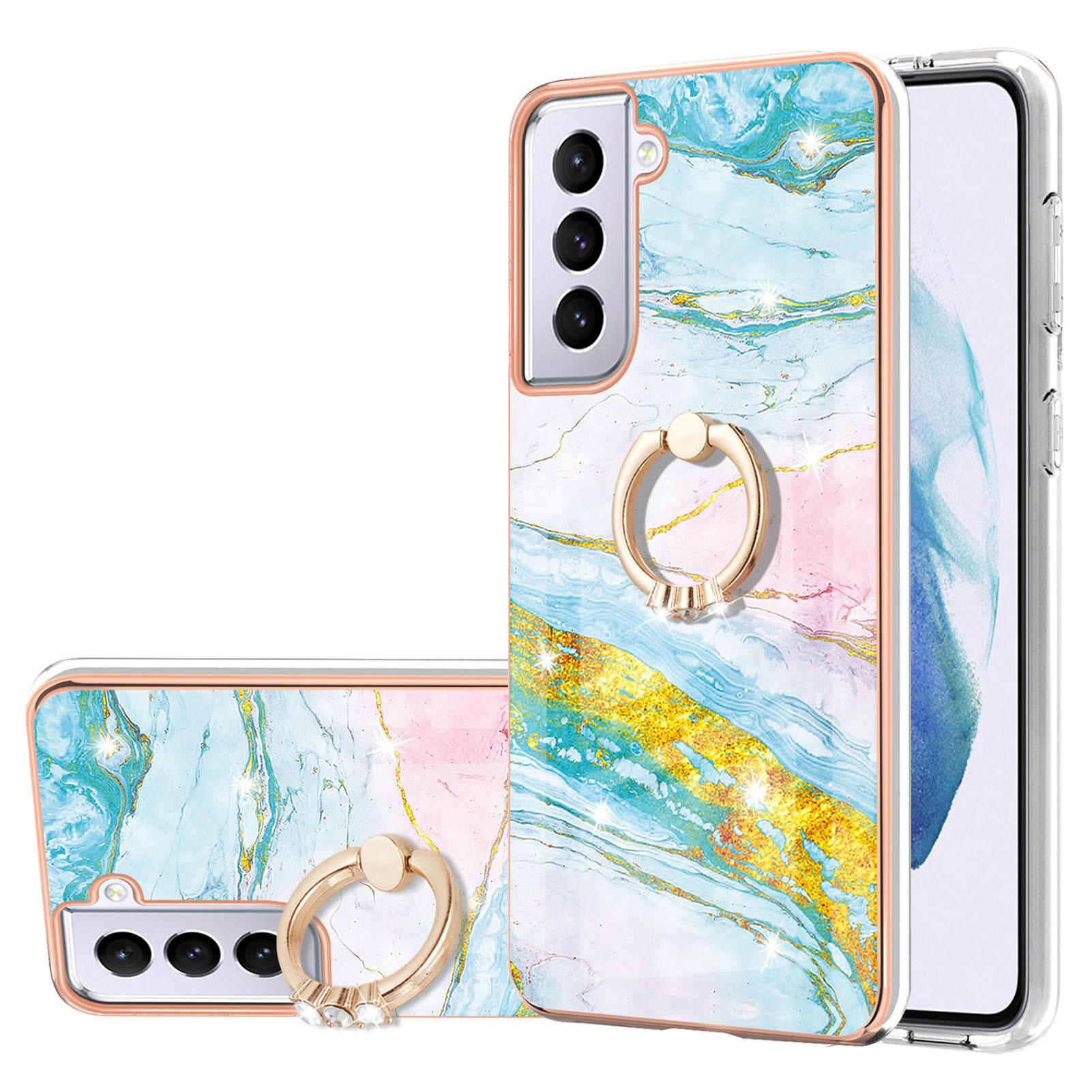 Custodia Marble Per Samsung Galaxy S21 Plus 5G, Custodia Protettiva In Silicone Tpu Con Supporto Ad Anello Blu