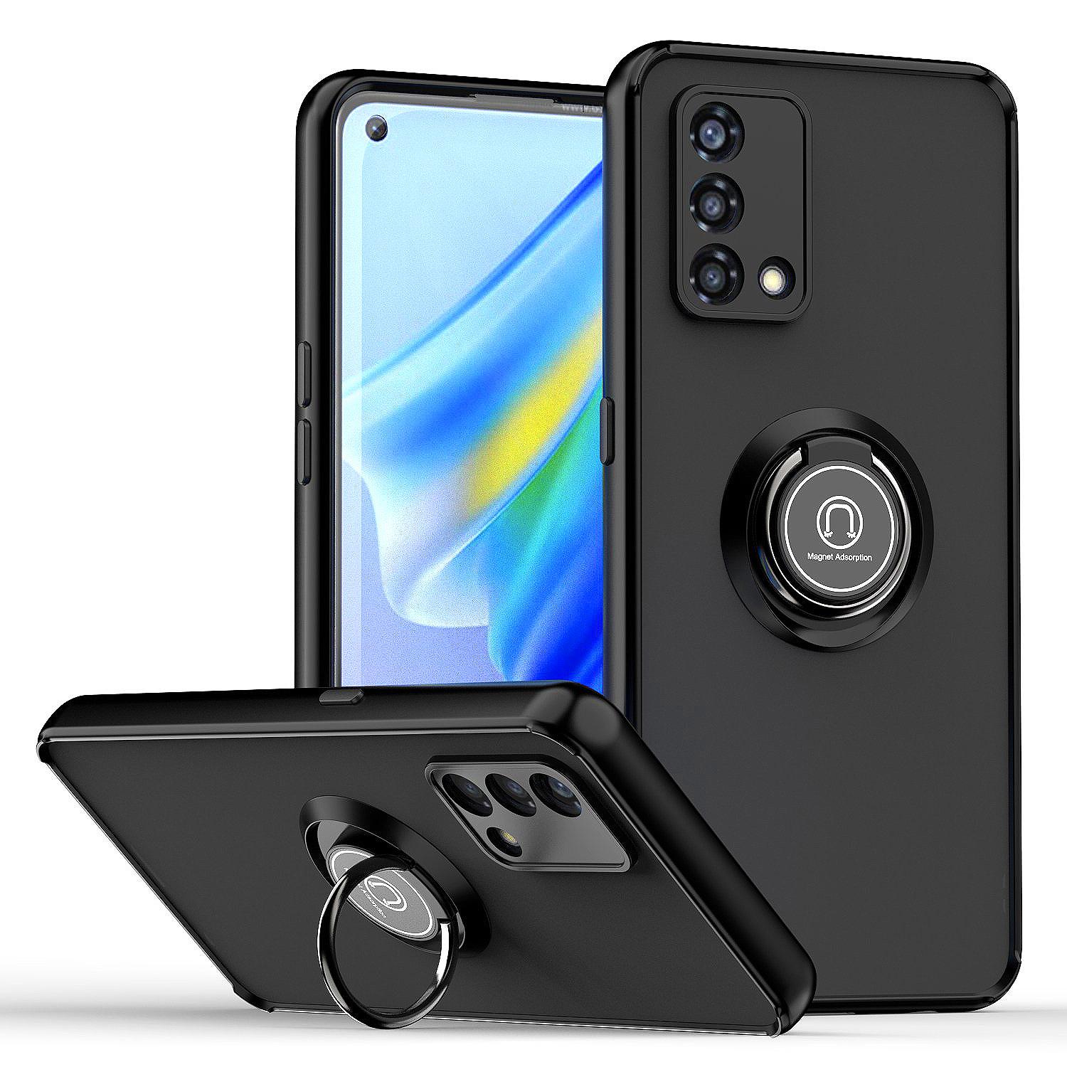 Custodia Per Oppo A74 4G Opaca Traslucida In Tpu Con Supporto Ad Anello E Supporto Nero