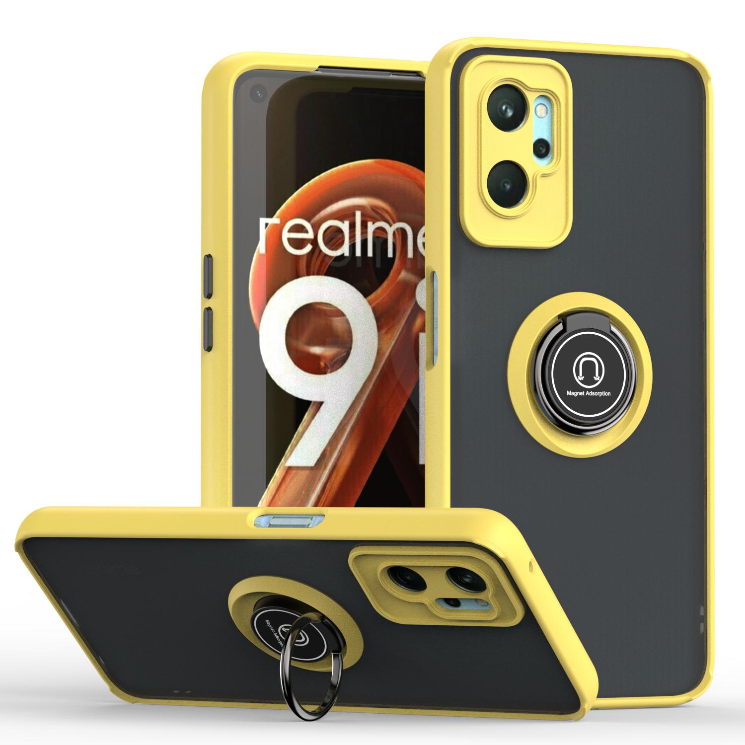 Custodia Per Oppo A36 Opaca Traslucida In Tpu Con Supporto Ad Anello E Supporto Giallo