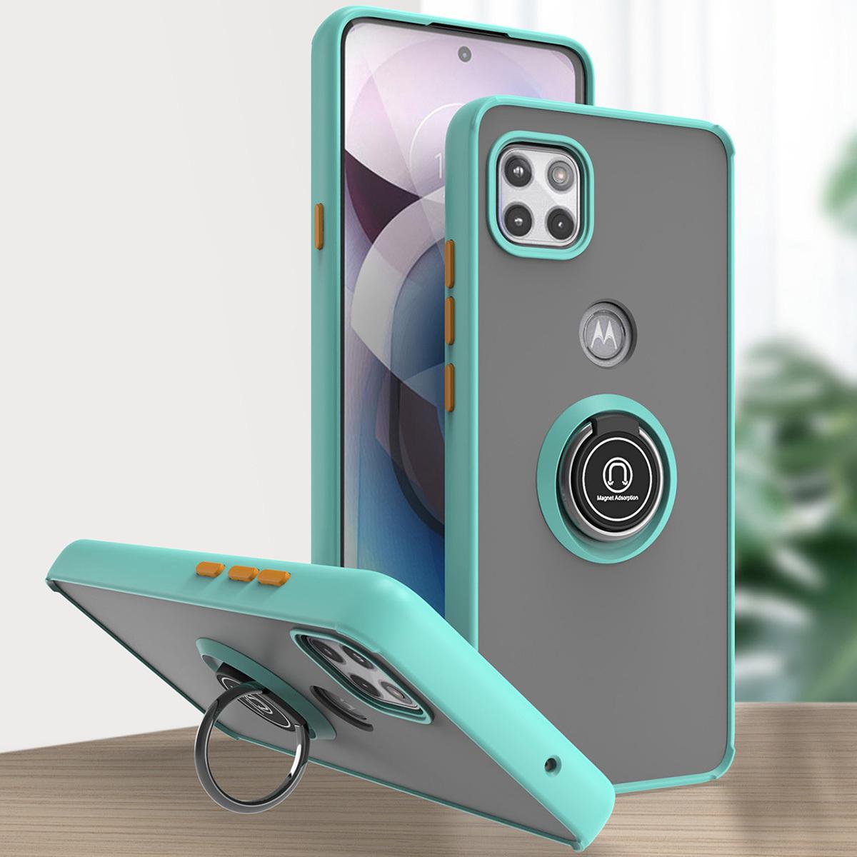 Custodia Per Motorola One 5G Ace In Tpu Traslucido Opaco Con Supporto Ad Anello E Supporto Blu