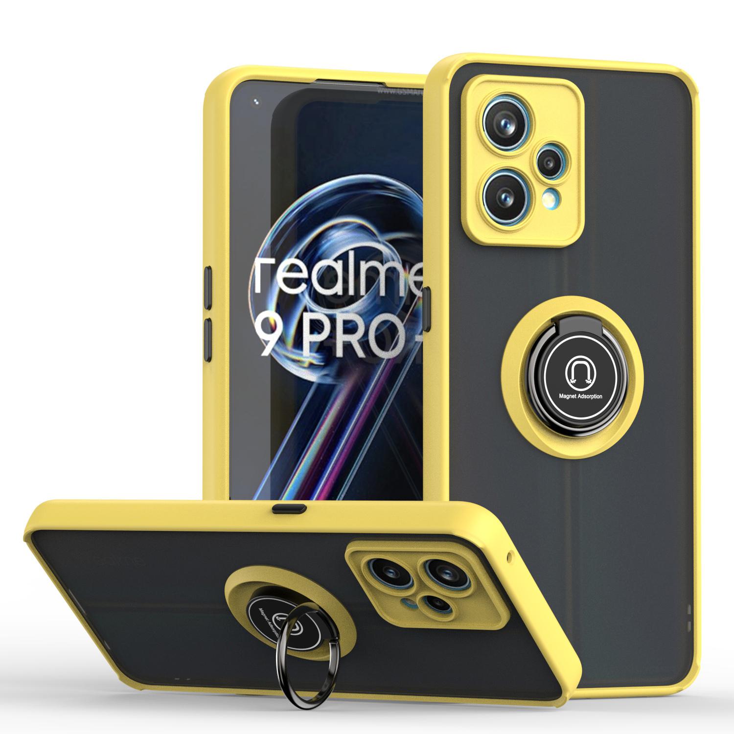 Custodia Per Oppo Realme 9 Pro Opaca Traslucida In Tpu Con Supporto Ad Anello E Supporto Giallo