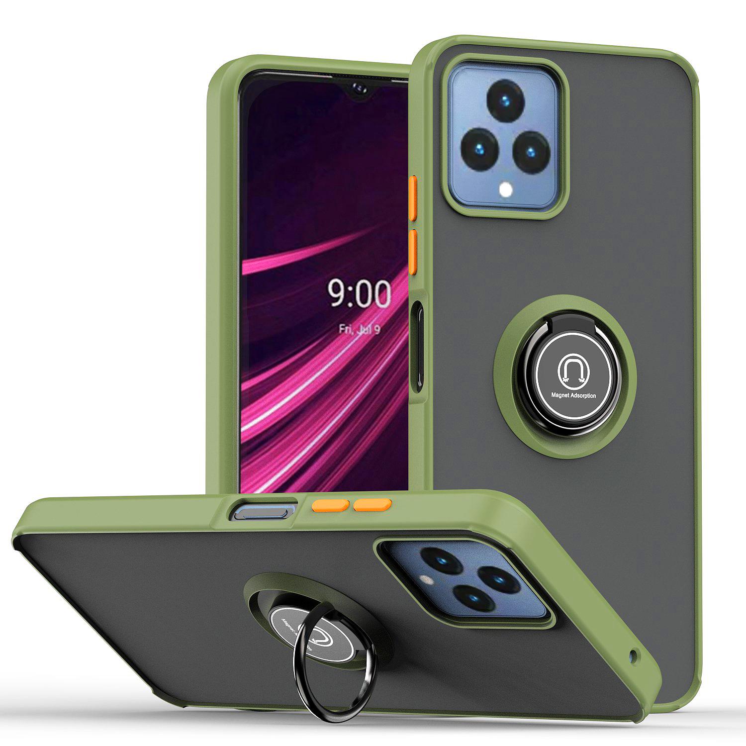 Custodia Per T-Mobile Revvl 6 In Tpu Traslucido Opaco Con Supporto Ad Anello E Supporto Verde Militare