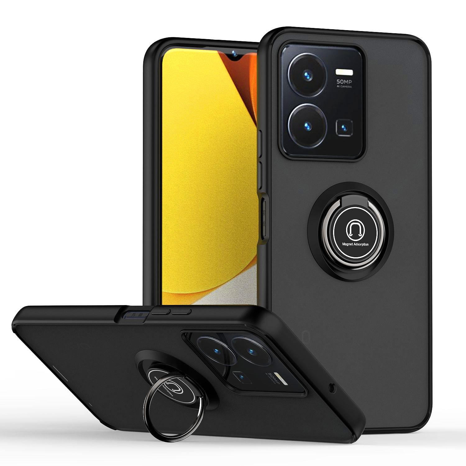 Custodia Per Vivo Y35 In Tpu Opaco E Traslucido Con Supporto Ad Anello E Supporto Nero