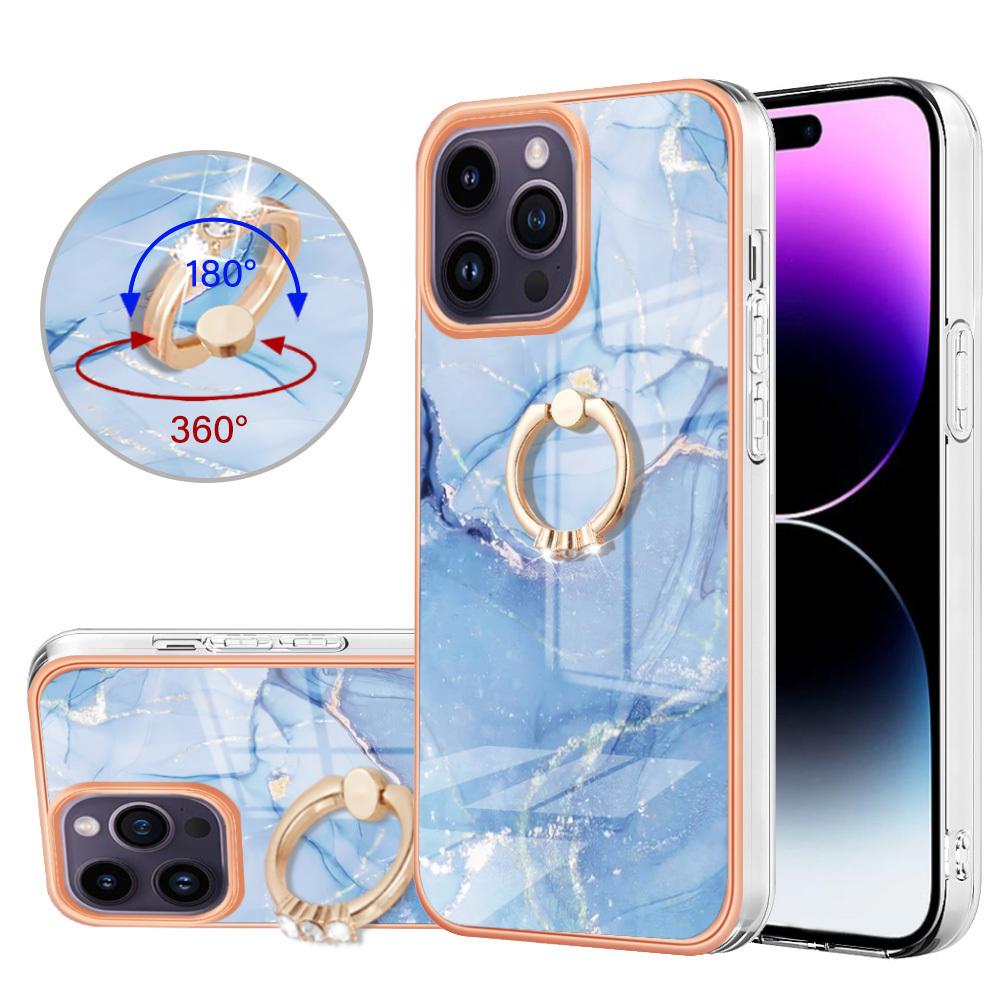 Custodia Per Iphone 14 Pro Max, Custodia Protettiva In Silicone Tpu A Fantasia Con Supporto Ad Anello Blu