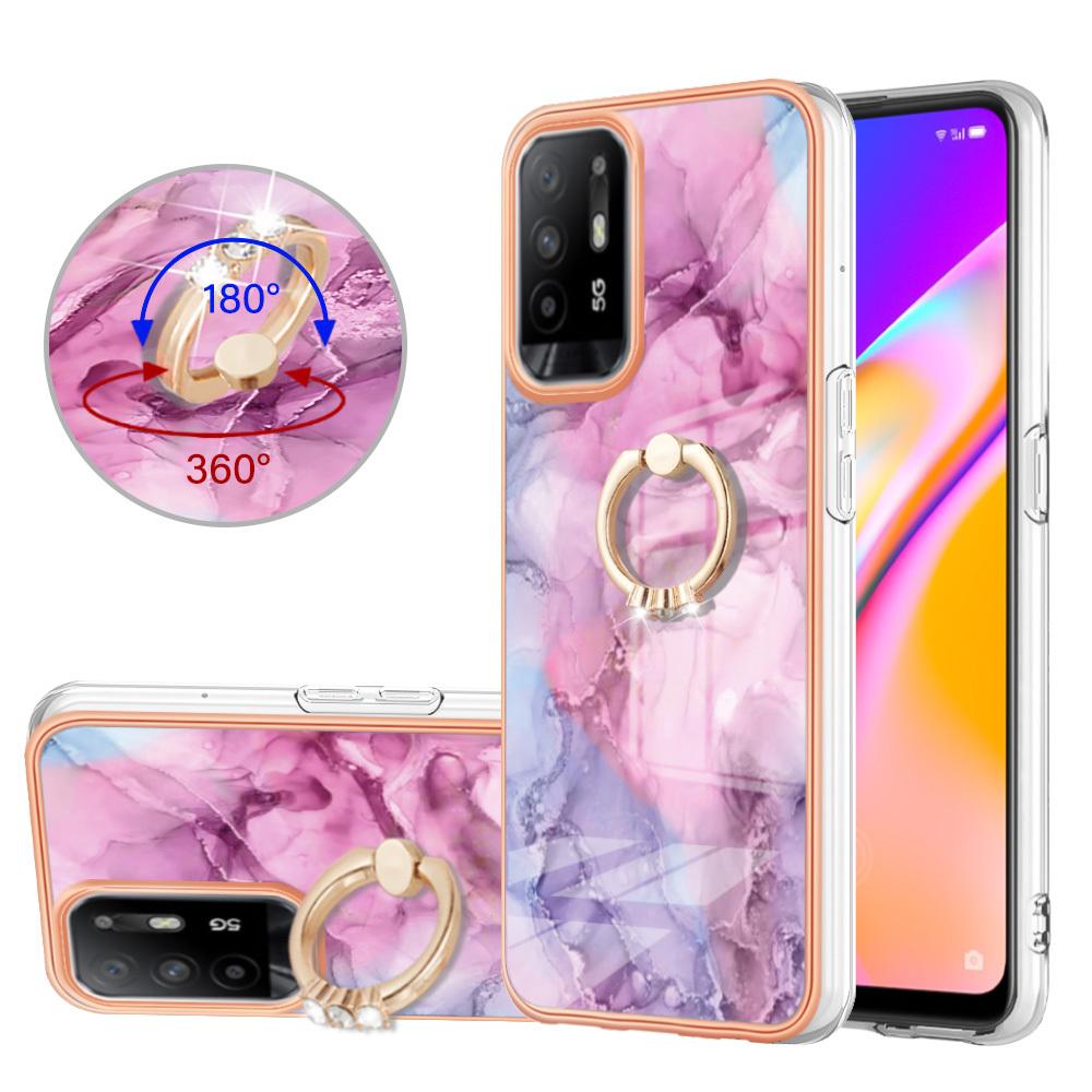 Custodia Per Oppo A94 5G / A95 5G, Custodia Protettiva In Silicone Tpu A Fantasia Con Supporto Ad Anello Rosa