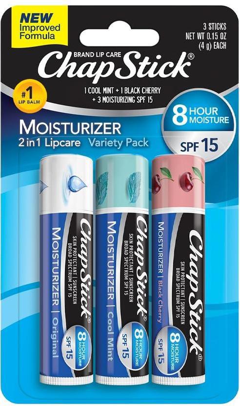 Chapstick | Set Di Balsami Per Labbra - 3X4G - Ciliegia Nera, Menta Fresca, Originale - Protezione Idratante, Spf 15