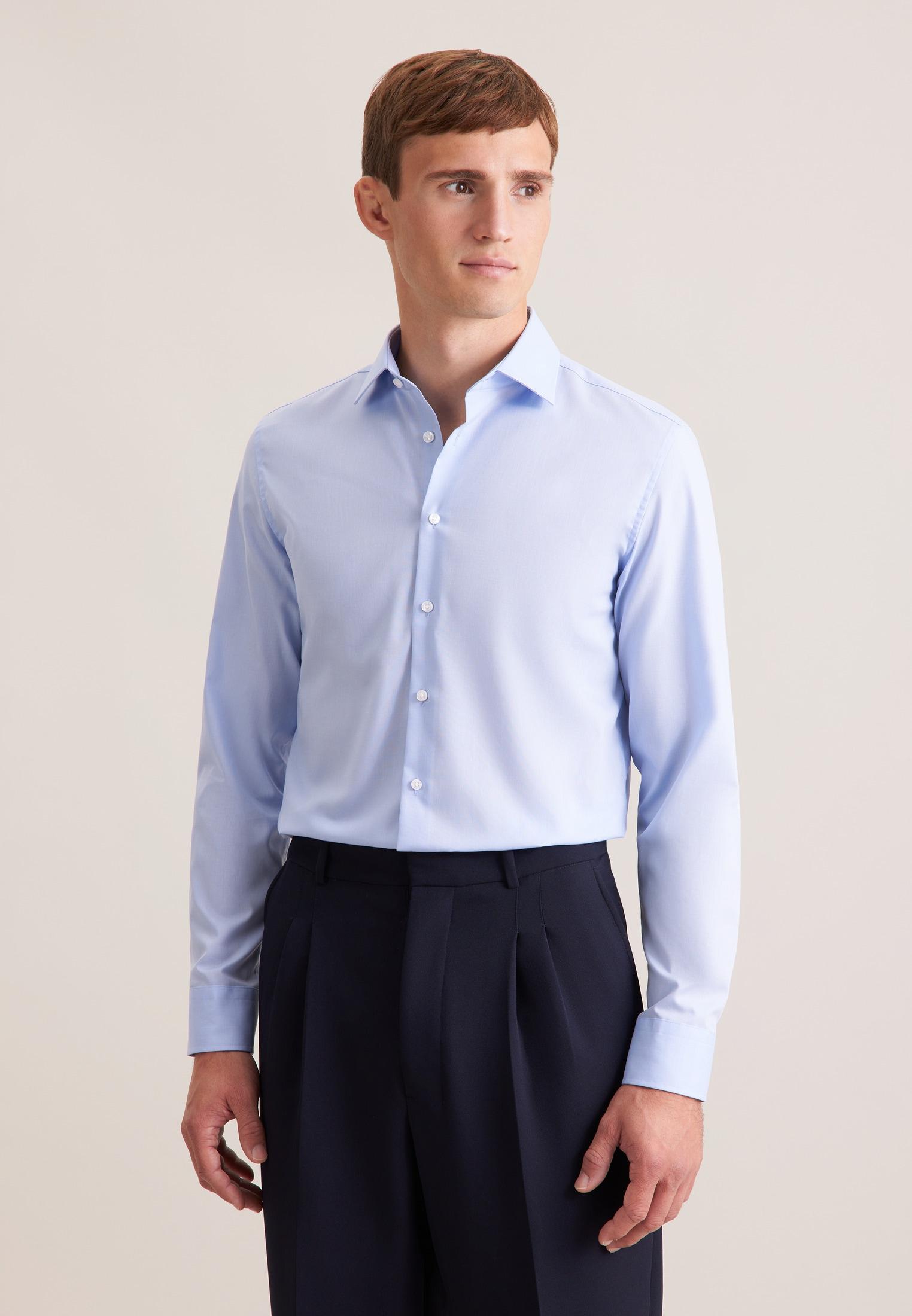 Businesshemd Seidensticker "Schwarze Rose", Herren, Gr. Xl (43), Normale ÄRmelläNgen, Blau, 100% Baumwolle, Unifarben, Slim Fit, 2-Knopf-Manschette, Hemden, Slim 1/1 Kentkragen Uni