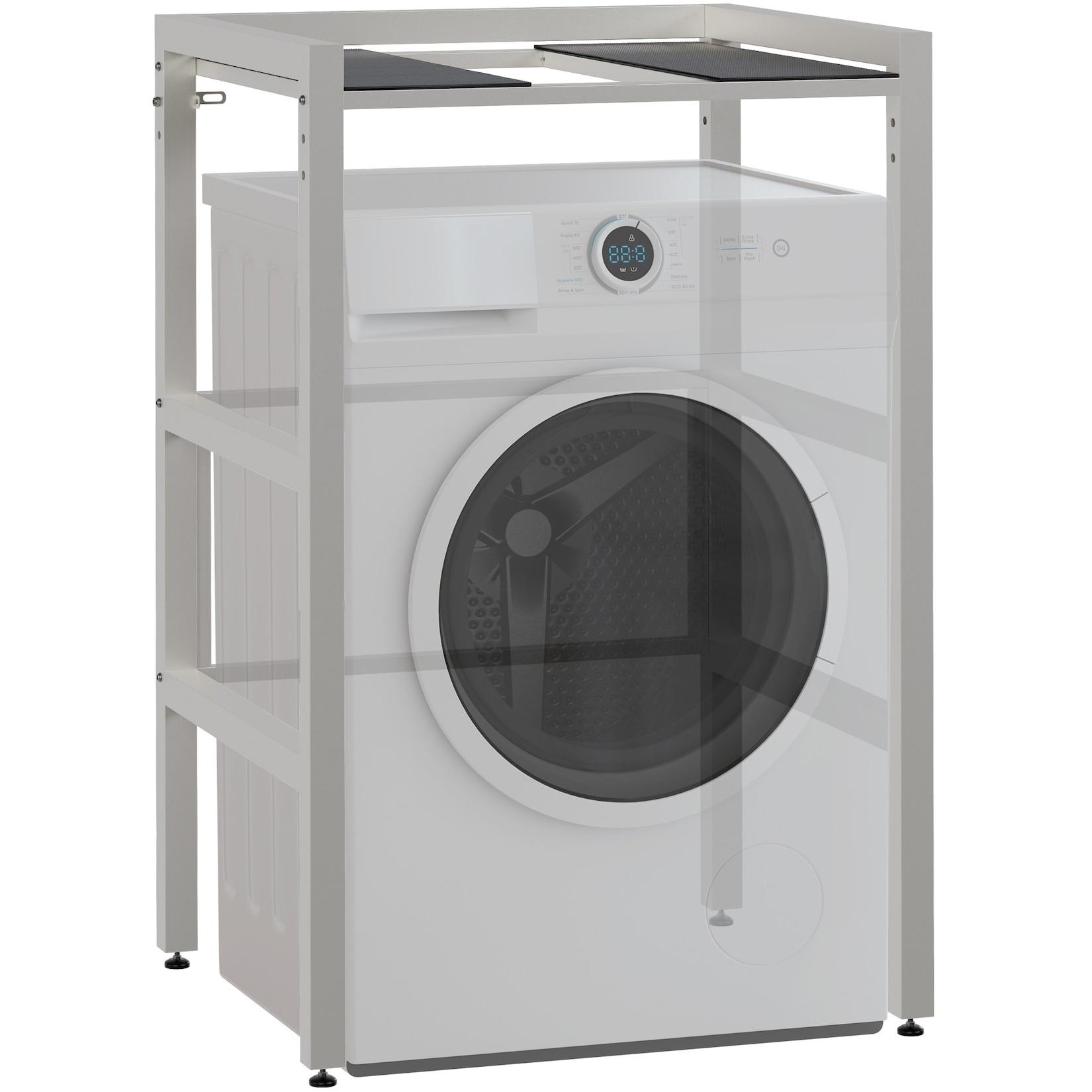 CLP Waschmaschinenregal Gannet Waschturm mit Platz für zwei Haushaltsgeräte Wäschetrocknerständer aus Metall I Waschmaschinenüberbau
