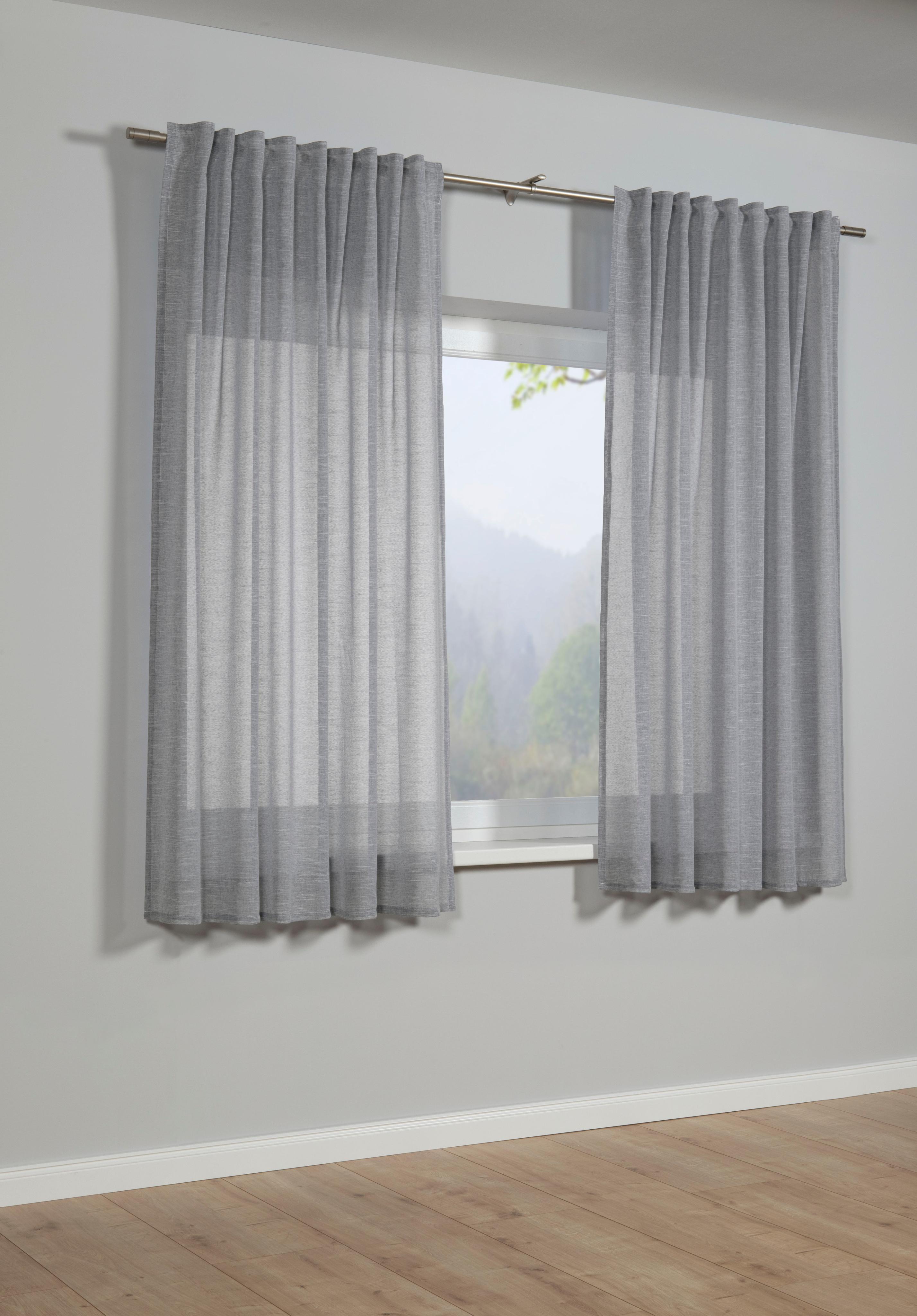 Gardine Sehlbach "Schal Leinenoptik" Gr. 1, Grau, B:140Cm H:175Cm, Polyester, Gardinen, Gardine, Mit Gardinenband Und Verdeckten Schlaufen