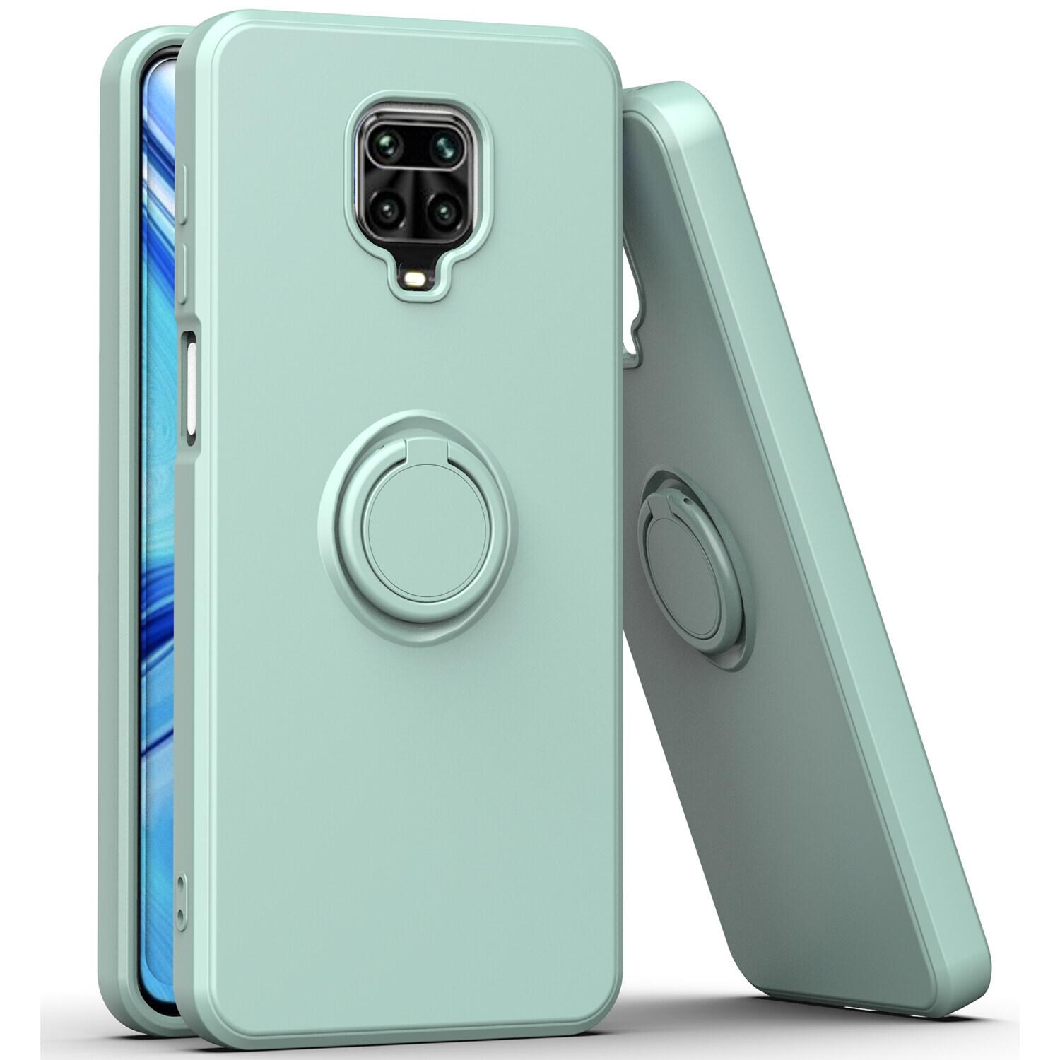 Custodia Redmi Note 9 Pro, Con Supporto Ad Anello E Supporto, Resistente Ai Graffi, Custodia In Silicone Morbido Per Xiaomi Redmi Note 9S/9 Pro/9 Pro Max Verde Chiaro