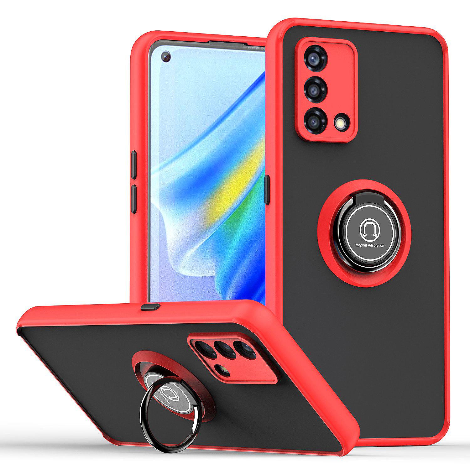 Custodia Per Oppo A74 4G Opaca Traslucida In Tpu Con Supporto Ad Anello E Supporto Rosso