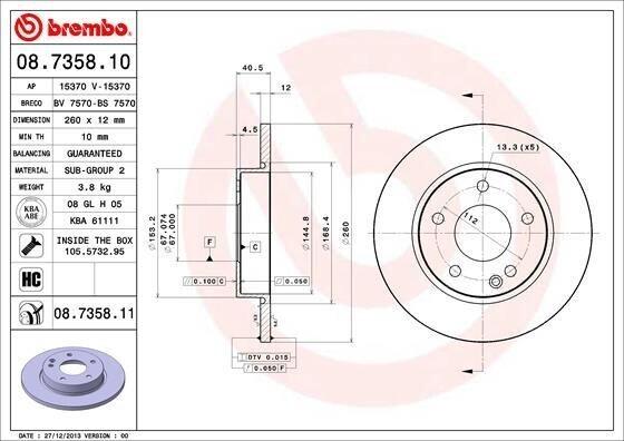 Brembo 08.7358.11 - Disco Freno Oe 1684210112 Per Classe A (W168)