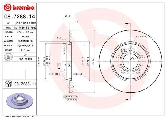 Brembo 08.7288.14 - Disco Freno Oe 701615601 Per T4