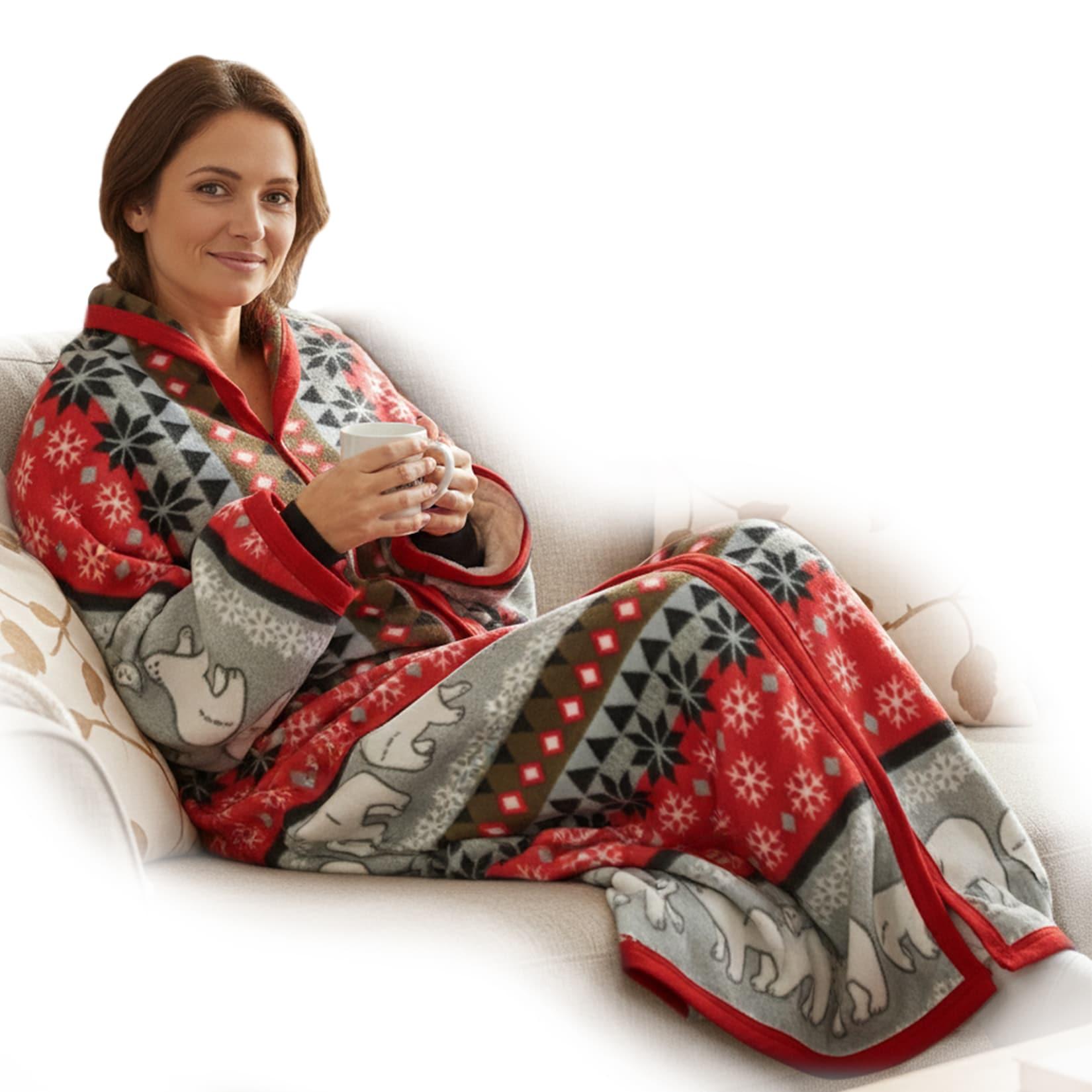NYVI Ärmeldecke CozyBear - Kuscheldecke mit Ärmeln - TV Blanket mit Reißverschluss für Erwachsene & Kinder - TV Decke mit Ärmeln Farbe:Rot;Anzahl:1