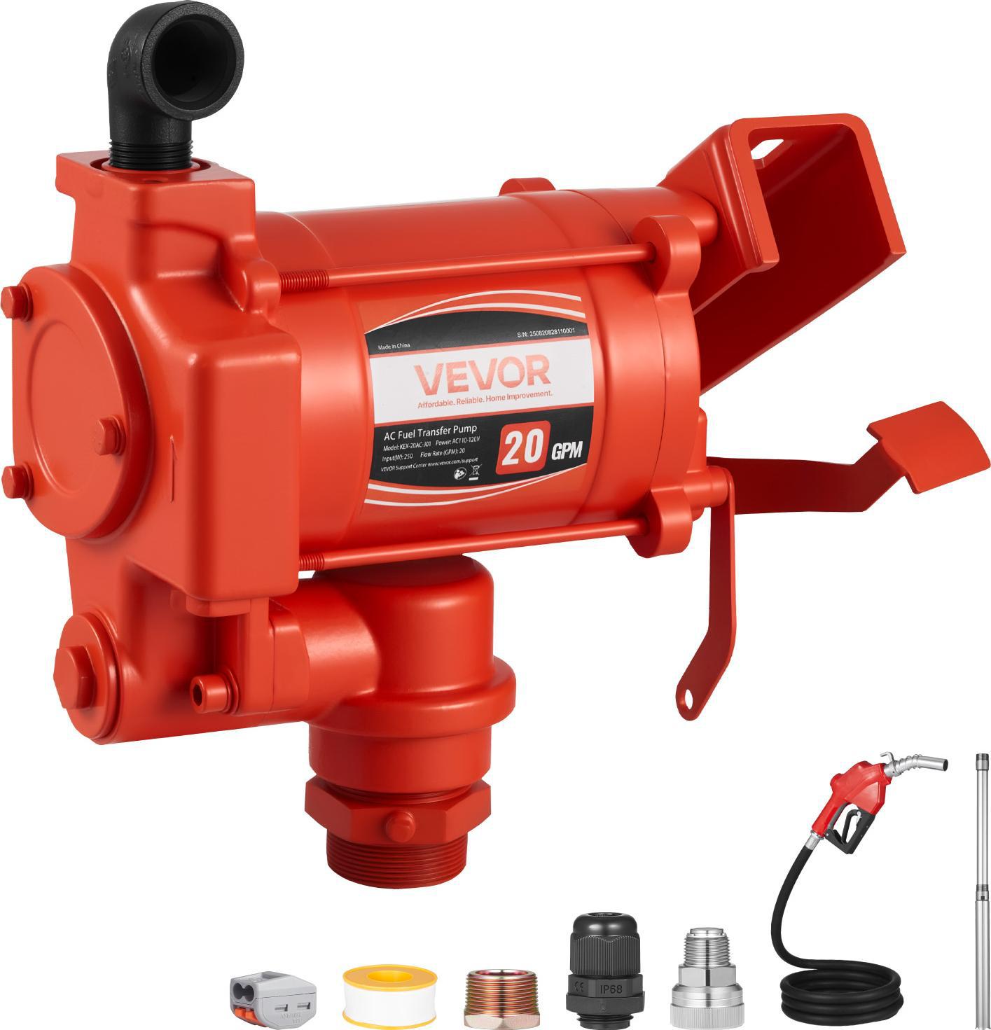 Pompa Di Trasferimento Carburante Vevor, 230V Ac, Pompa Di Trasferimento Diesel Elettrica, 76L/Min, Con Chiusura Automatica Dell'ugello Del Carburante, Tubo Di Mandata, Per Benzina, Paraffina, Biodiesel, Miscela Di Etanolo