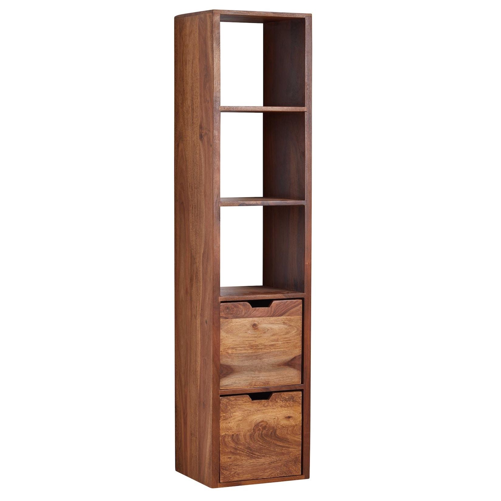 Kadima Design "Zephyr"" Wandregal, Sheesham Massivholz, Flexibler Aufbau, 5 AblagefäCher, 2 Schubladen"