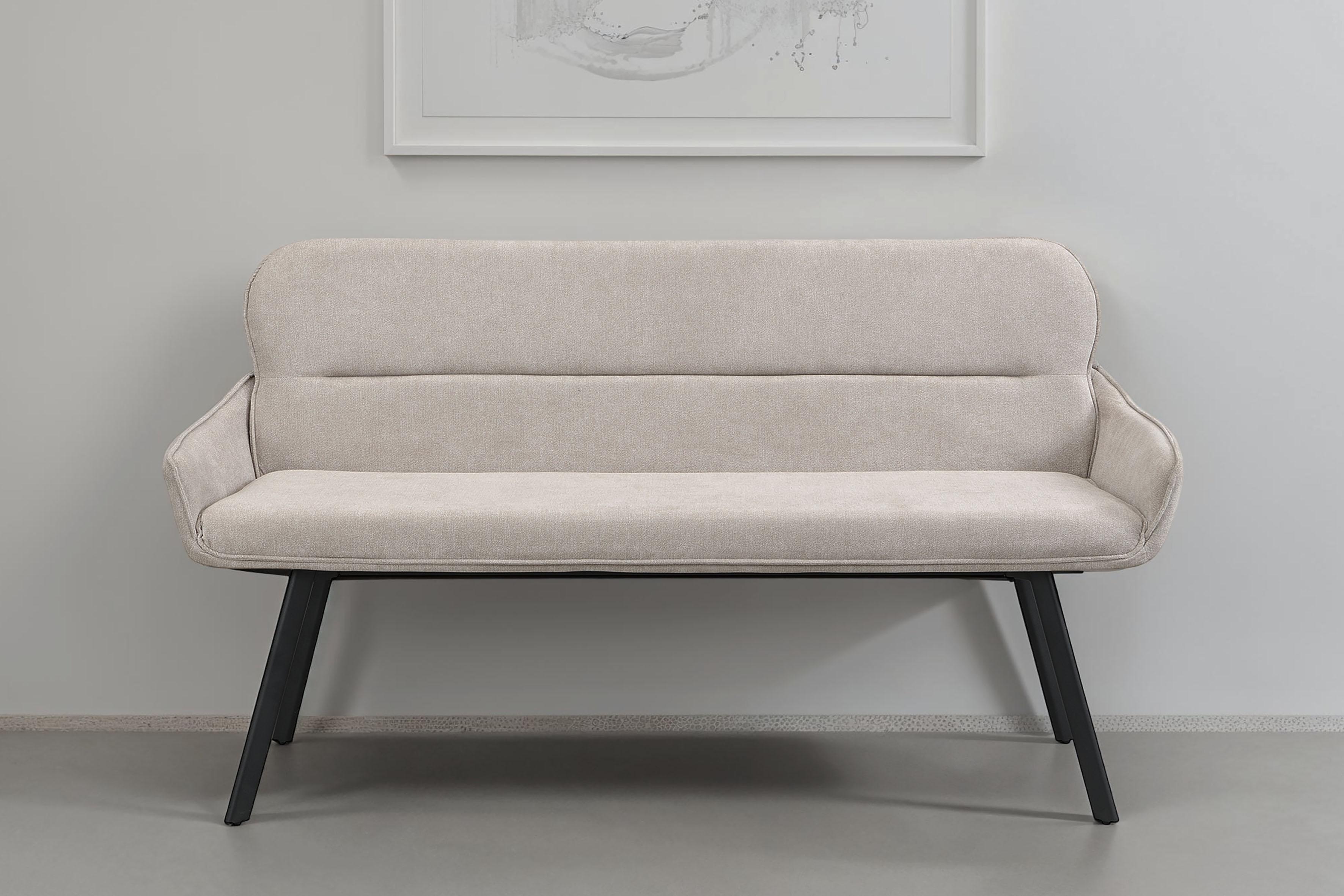 Sitzbank Byliving "Rico", Beige (Hellgrau, Schwarz), B:140Cm H:90Cm T:62Cm, Stoff, SitzbäNke, Sitzbank, GemüTliche Esszimmerbank In 140 Oder 160Cm, Hochwertiger Stoffbezug