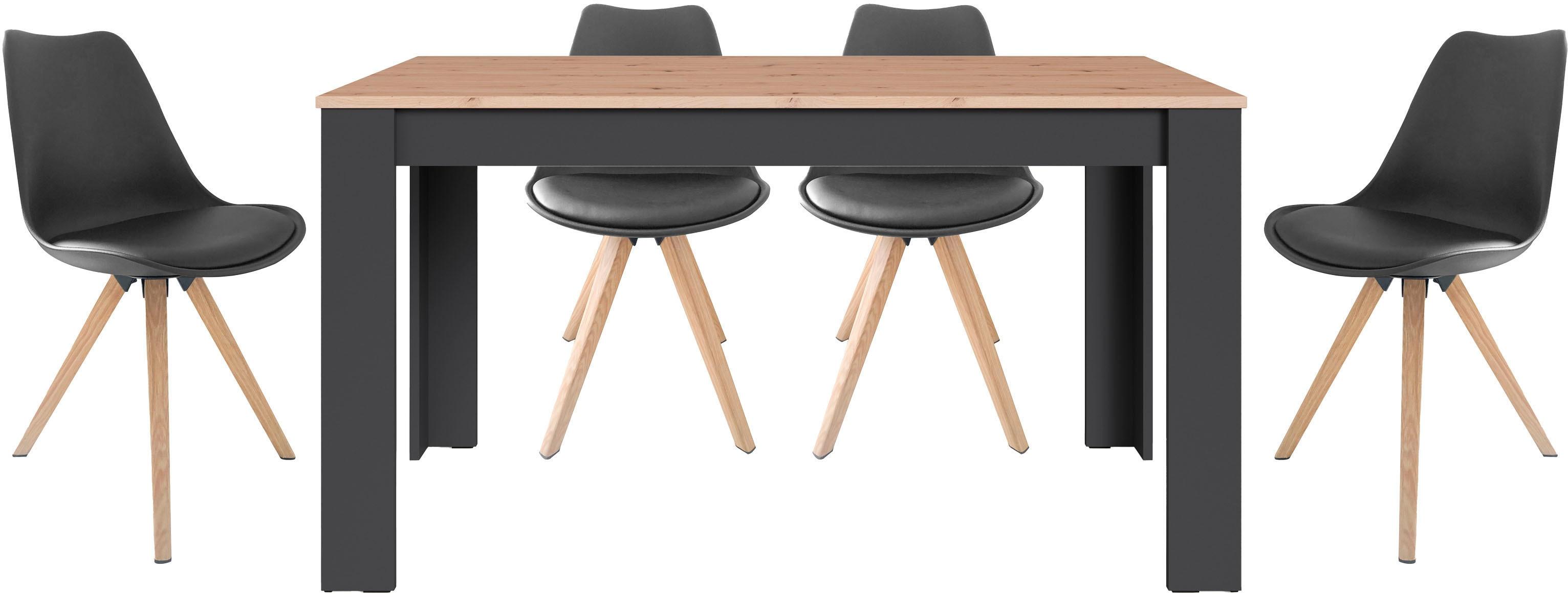 Essgruppe Byliving "Kira", Schwarz (Artisan Eiche, Schwarz, Schwarz, Eichefarbig), B:140Cm H:75Cm T:80Cm, SitzmöBel-Sets, Essgruppe, Modernes Set Mit 4 StüHlen In Mehreren Farben Und GrößEn ErhäLtlich