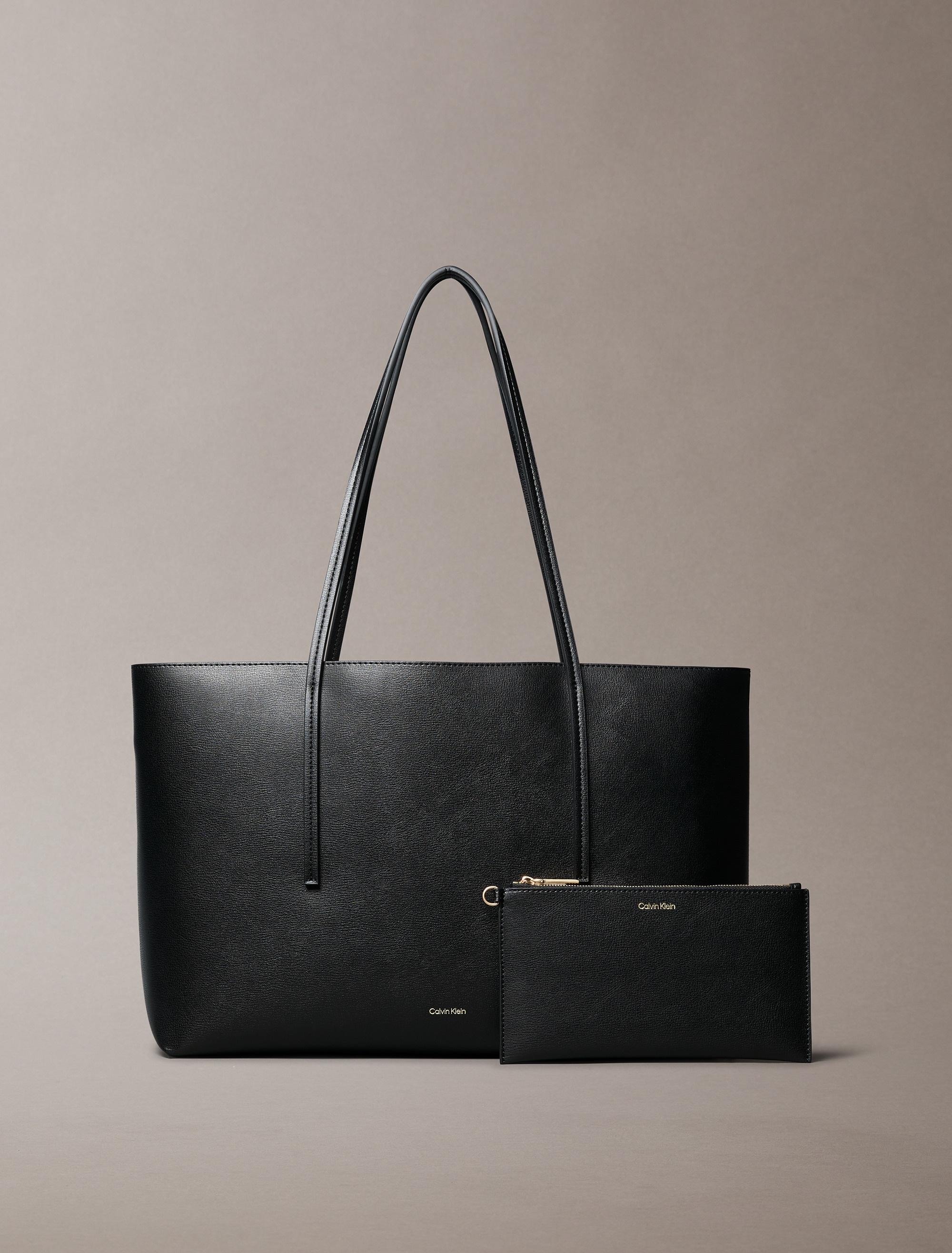 Henkeltasche Calvin Klein "Foil Logo Tote W/Pouch", Damen, Gr. B/H/T: 40Cm X 28Cm X 12Cm, Schwarz (Schwarz, Toasted Coconut), Lederimitat, Unifarben, Taschen, Damen-Schultertasche Mit ReißVerschluss-Tasche