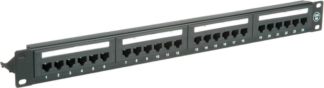 Value Value Cat.6A 19" Patch Panel, 24 Ports, Utp, Black Black"