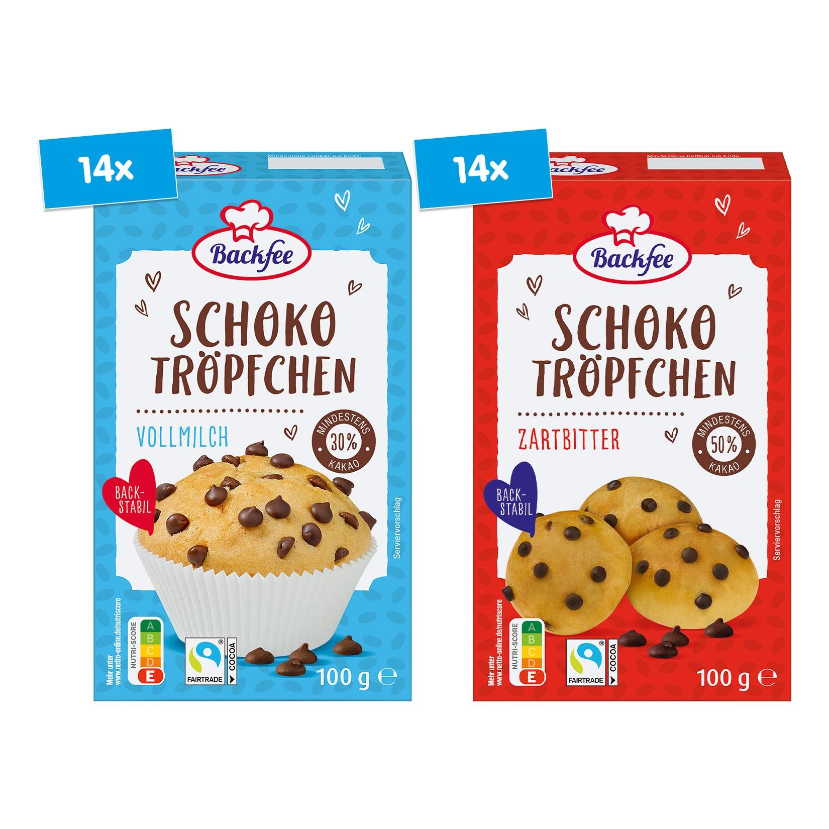 Backfee Schoko-Tröpfchen versch. Sorten 100 g, 28er Pack