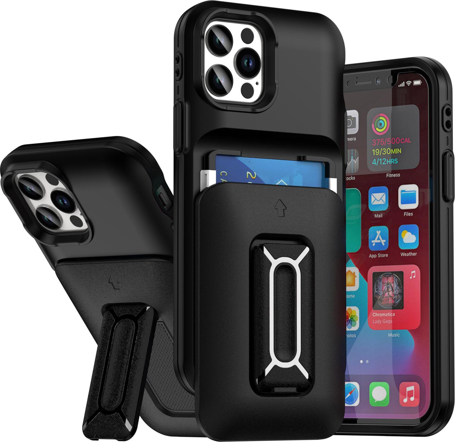 Custodia Con Portacarte Per Iphone 12 Pro / Iphone 12, Custodia Morbida In Tpu A Portafoglio, Resistente Custodia Protettiva Con Supporto Nero
