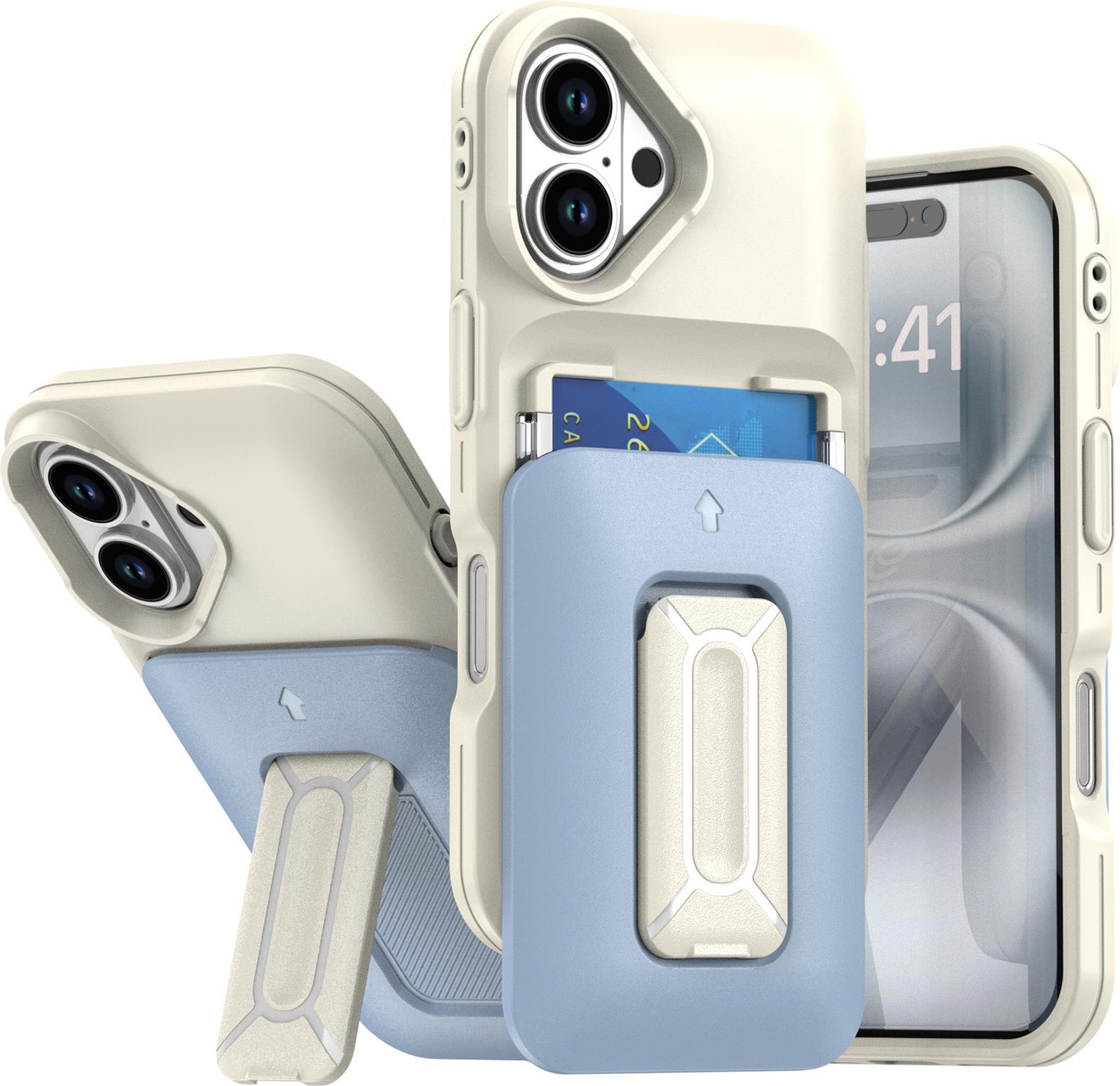 Custodia Con Portacarte Per Iphone 16, Morbida Custodia A Portafoglio In Tpu, Resistente Custodia Protettiva Con Supporto Blu
