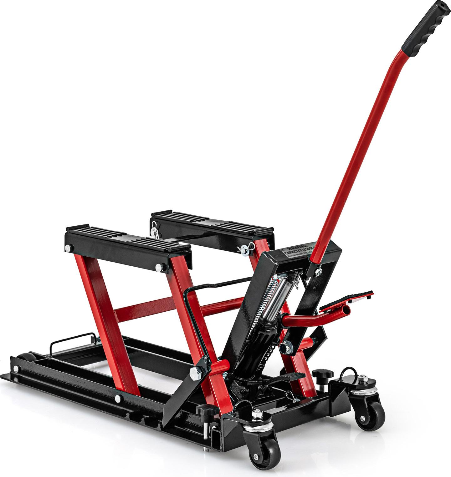 Costway Sollevatore Per Moto, Martinetto Per Moto Fino A 680 Kg Regolabile In Altezza A 3 Stadi, Sollevatore Idraulico Per Moto Atv E Quad Rosso Nero