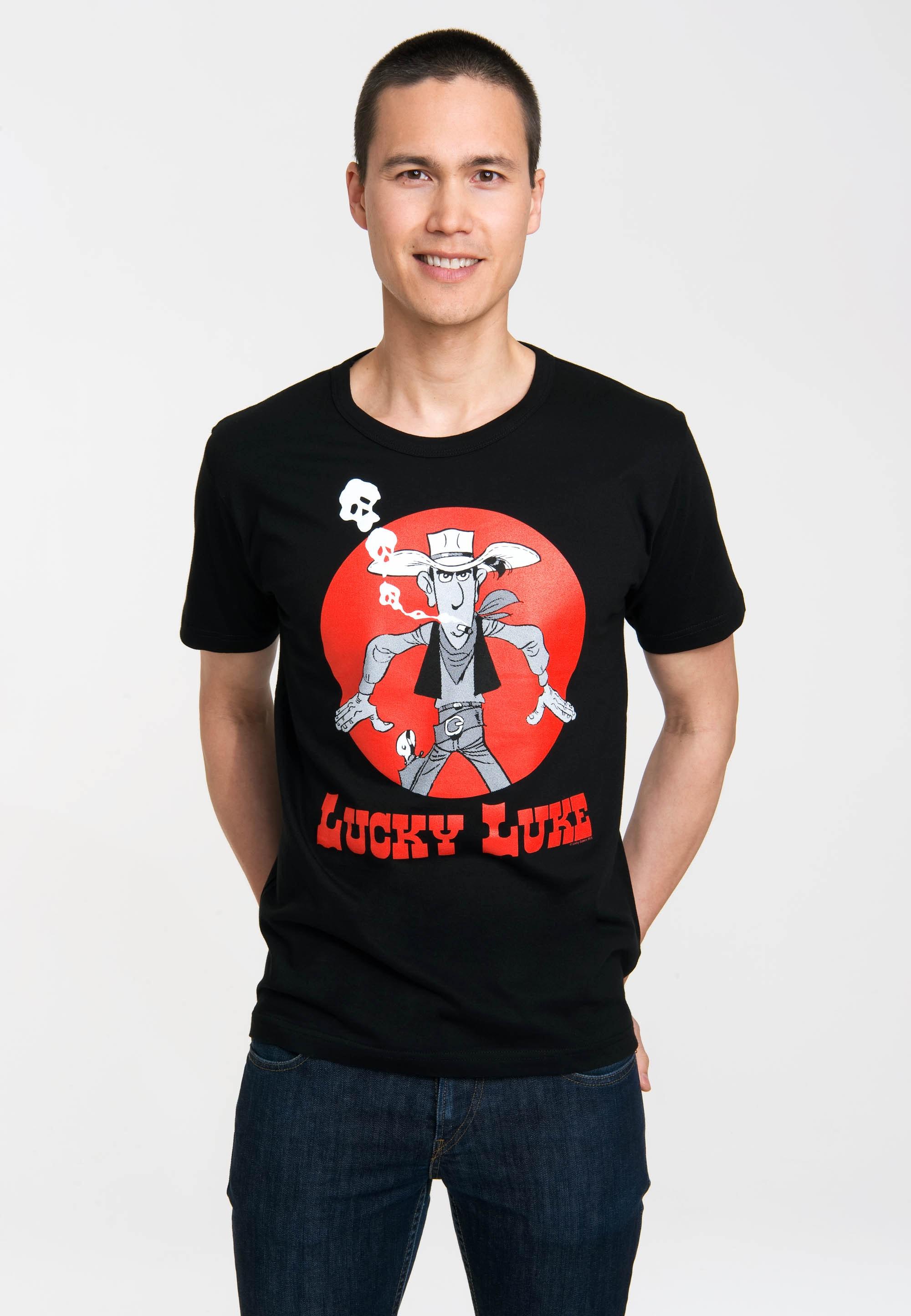 T-Shirt Logoshirt "Lucky Luke - Daisy Town", Herren, Gr. Xl, Schwarz, 100% Baumwolle, Bedruckt, Normal, Rundhals, Shirts T-Shirt, Mit Lucky Luke-Print