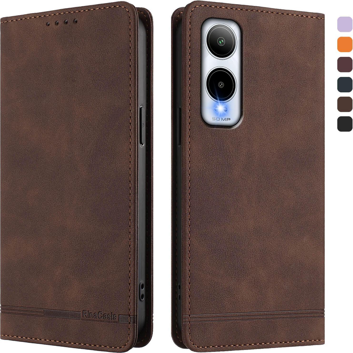 Custodia Per Cricket Icon 6, Custodia Retro In Finto Cuoio Con Supporto E Slot Per Carte Di Credito Marrone