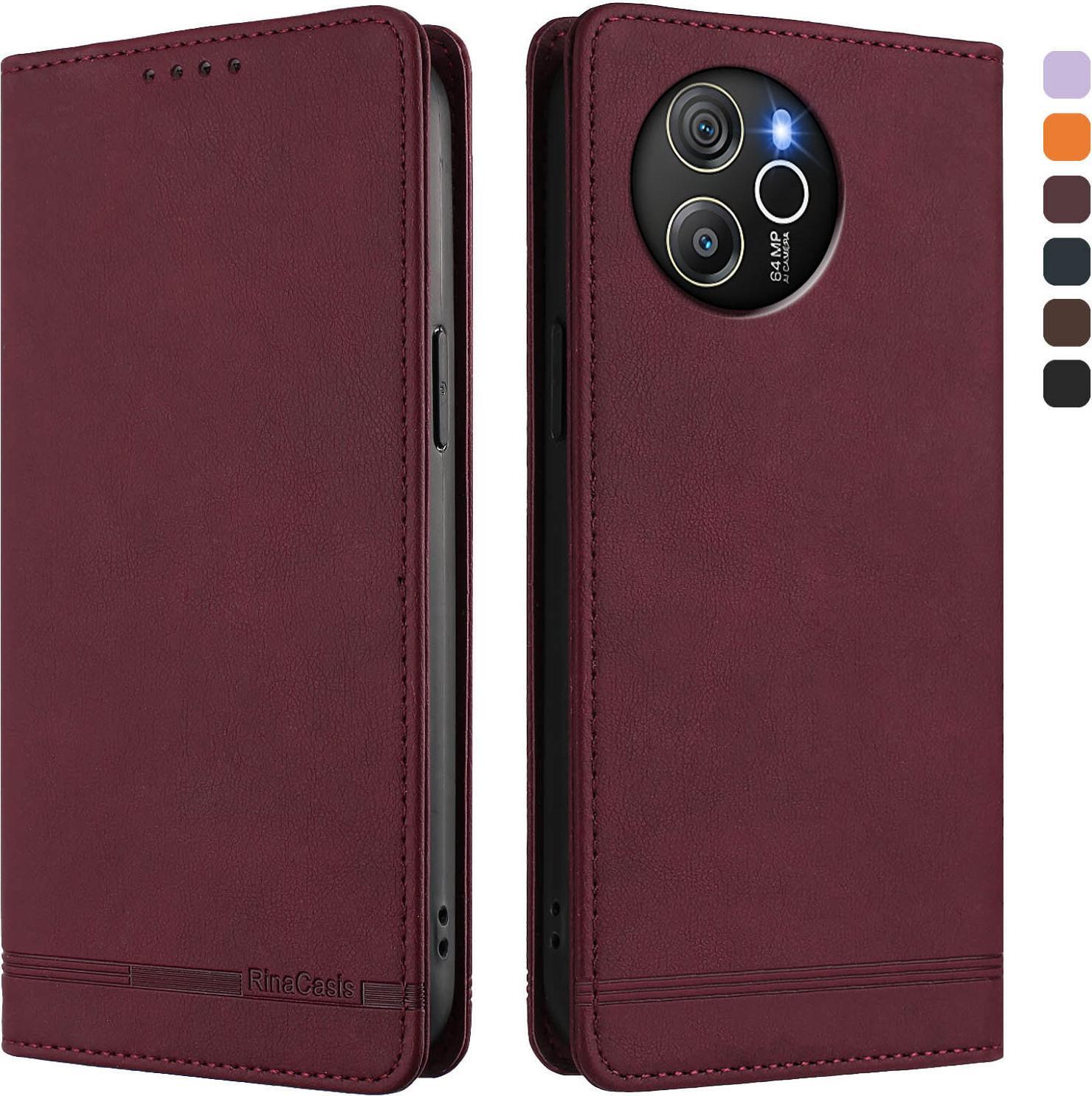 Custodia Per Blackview Shark 8 / Oscal Tiger 12, Retro Custodia Flip In Finto Cuoio Con Supporto E Slot Per Carte Rosso