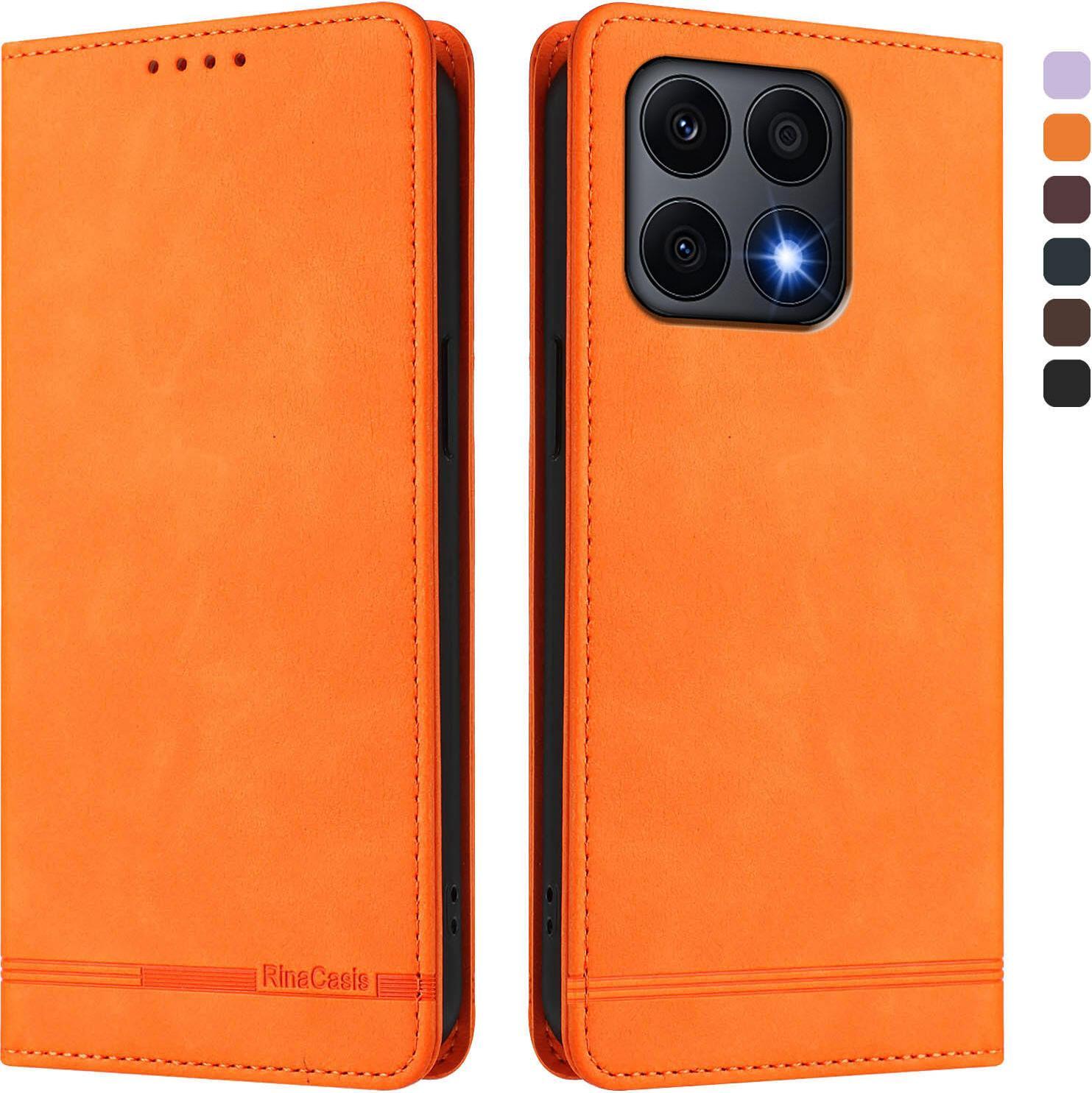 Custodia Per Honor X8 5G/X8A/Honor X6/Honor 70 Lite, Custodia Retro In Finto Cuoio Con Supporto E Slot Per Carte Di Credito Arancione