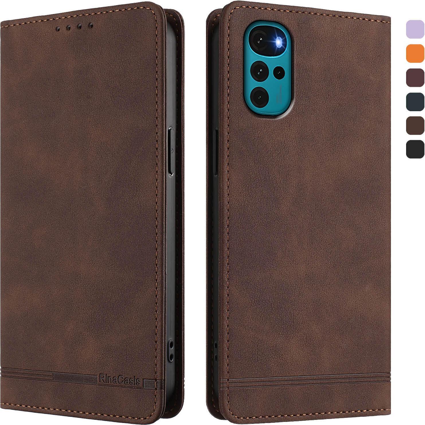 Custodia Per Motorola Moto G22 / Moto E22S, Retro Custodia Flip In Finto Cuoio Con Supporto E Slot Per Carte Di Credito Marrone