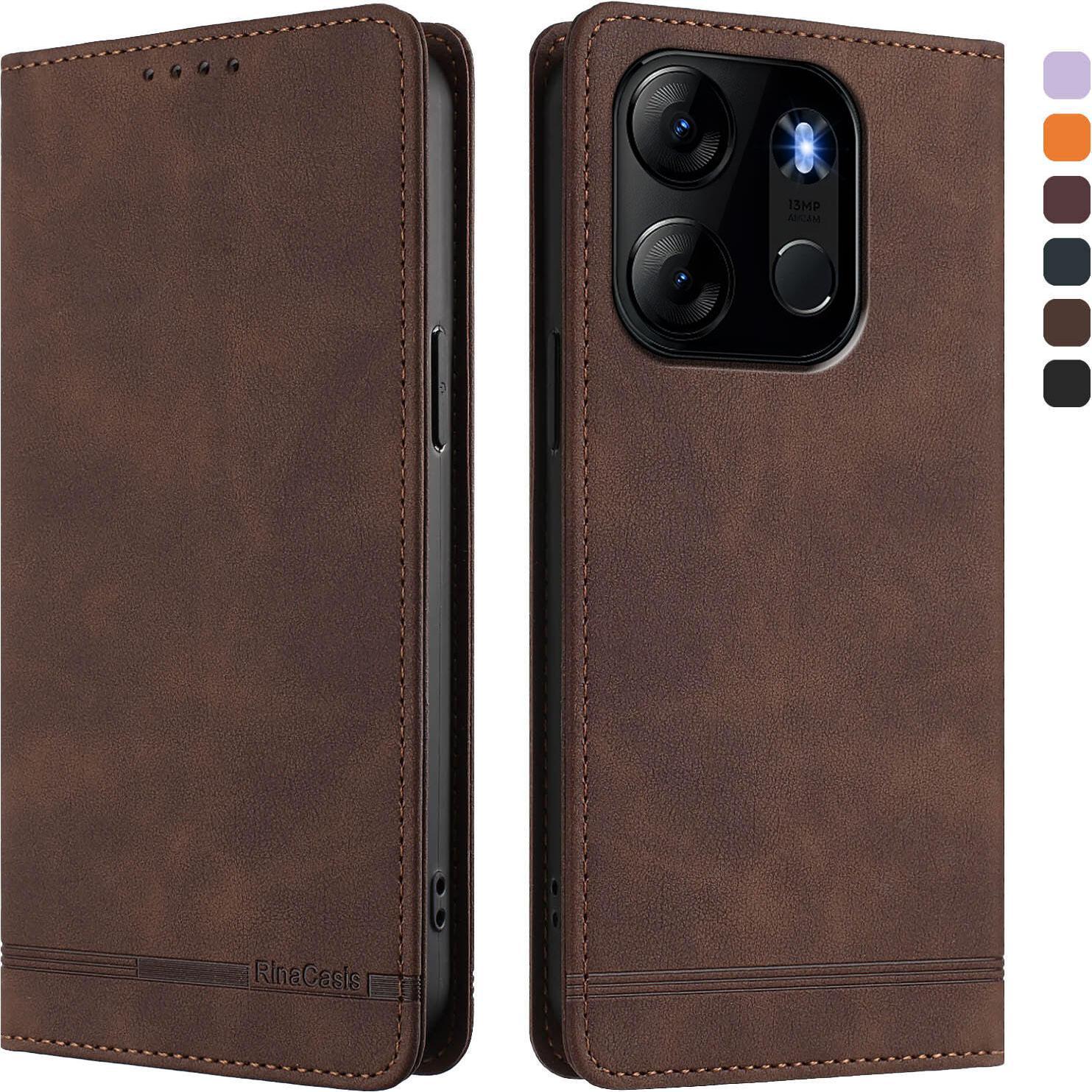 Custodia Per Infinix Smart 7/Tecno Pop 7/Pop 7 Pro/Spark Go 2023, Custodia Retro In Finto Cuoio Con Supporto E Slot Per Carte Di Credito Marrone