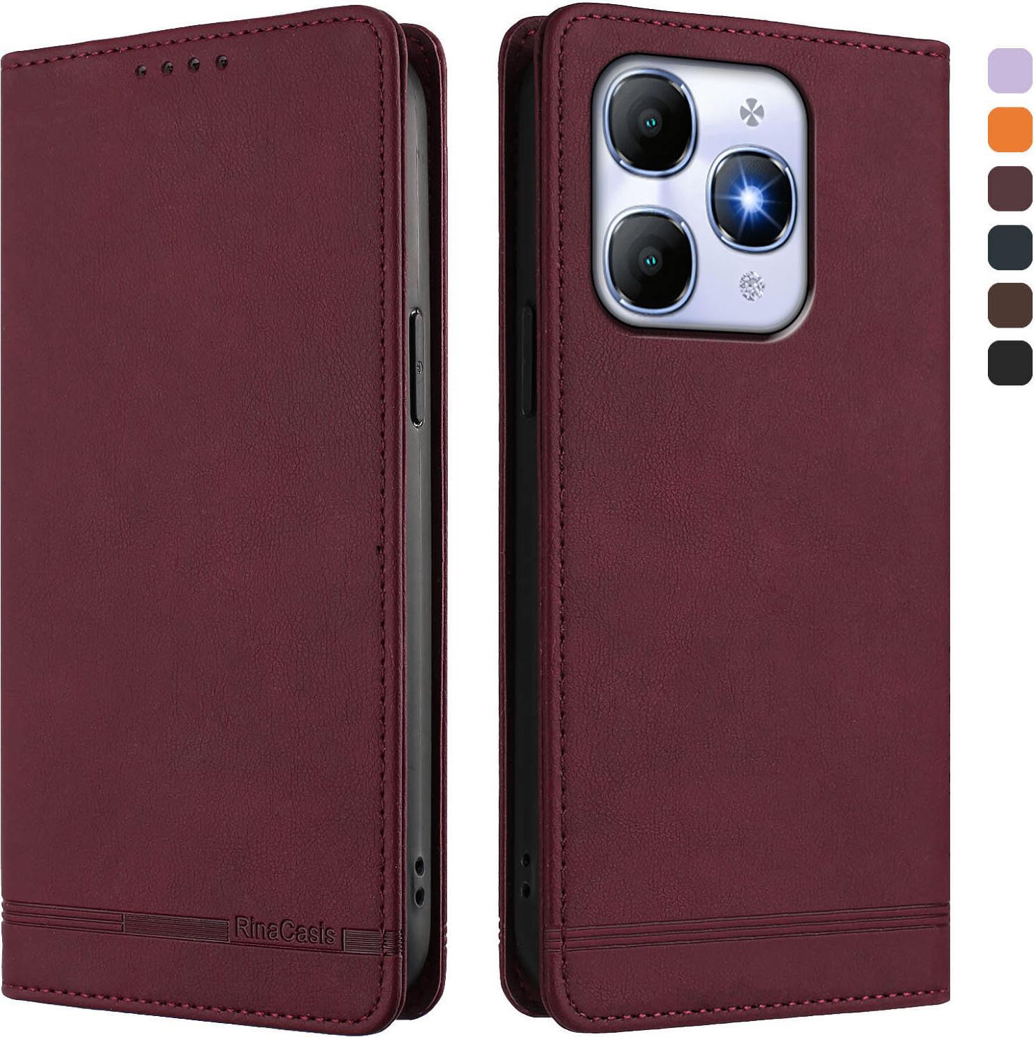 Custodia Per Itel A90, Flip Case In Finto Cuoio Retrò Con Supporto E Slot Per Carte Di Credito Rosso