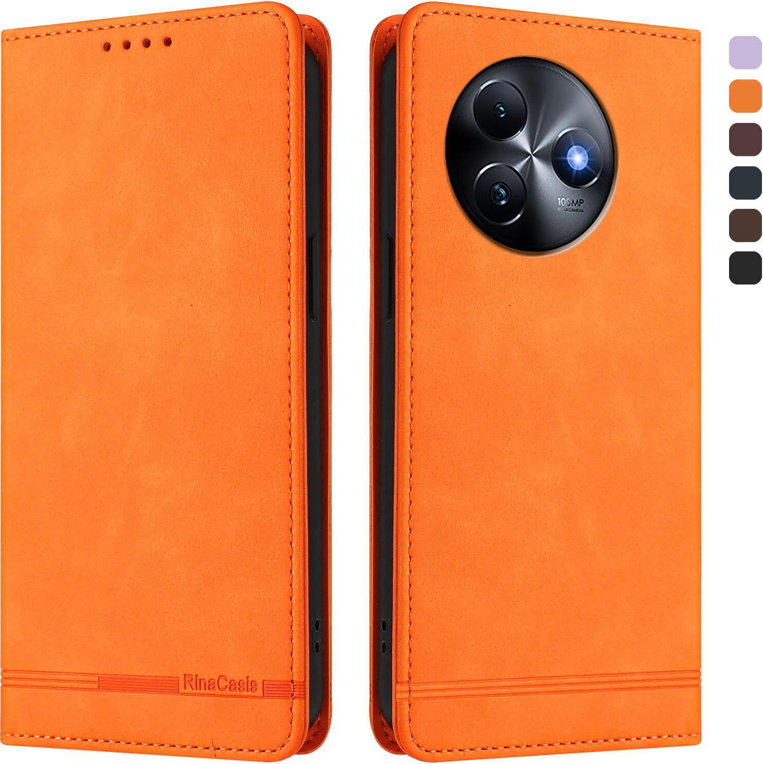 Custodia Per Itel S24, Flip Case In Finto Cuoio Retrò Con Supporto E Slot Per Carte Di Credito Arancione