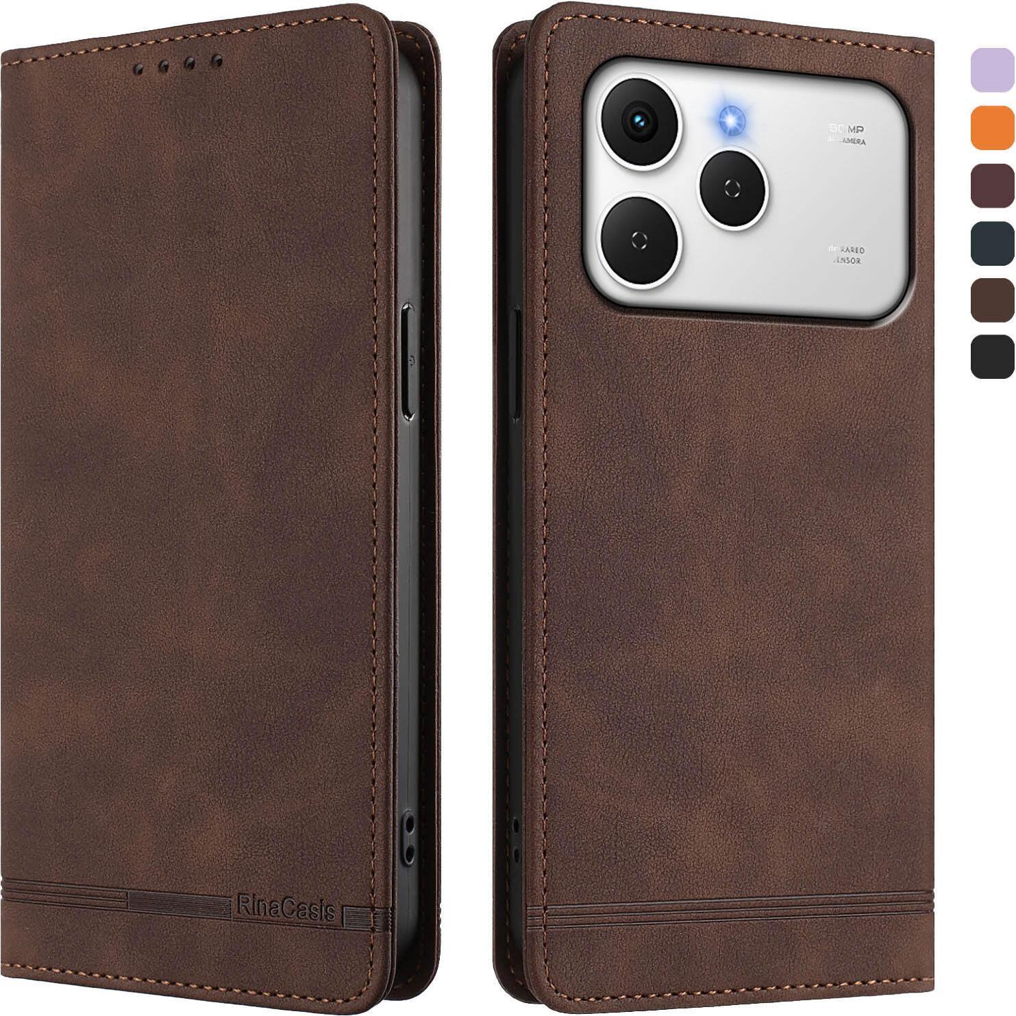 Custodia Per Tecno Spark 40, Custodia Retro In Finto Cuoio Flip Con Supporto E Slot Per Carte Di Credito Marrone