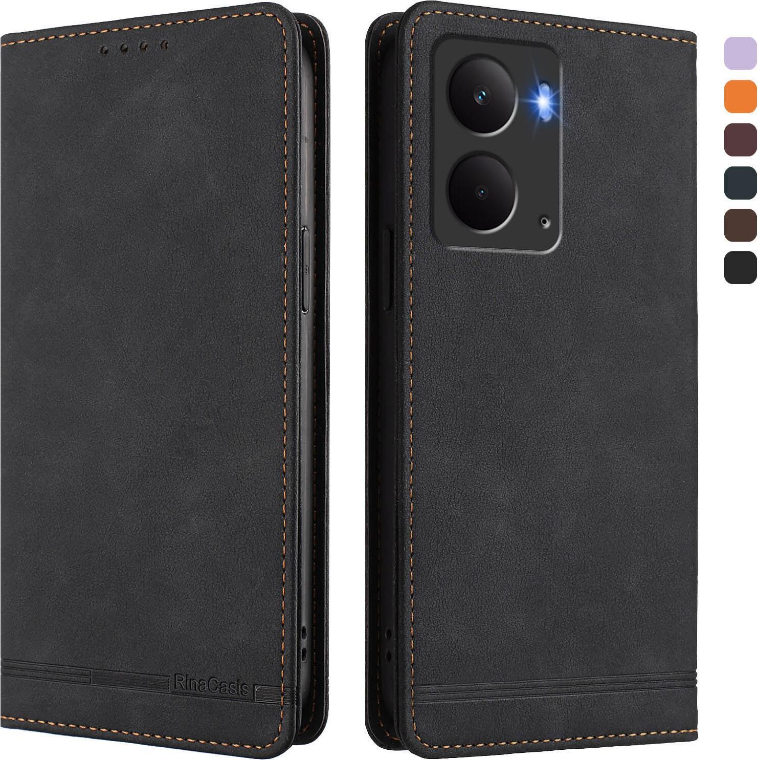Custodia Per Realme P3, Custodia Retro In Finto Cuoio Con Supporto E Slot Per Carte Di Credito Nero