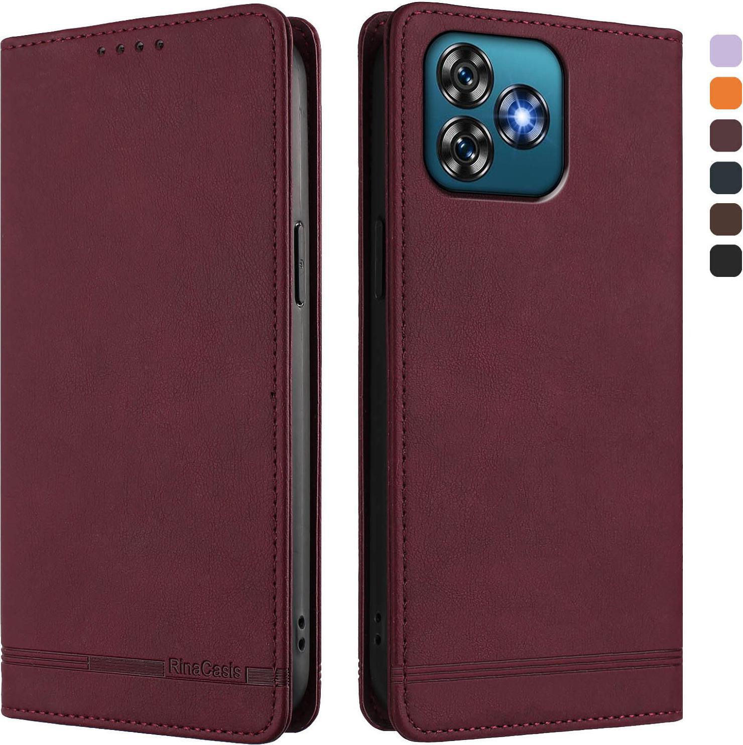 Custodia Per Oukitel C53, Custodia Retro In Finto Cuoio Con Supporto E Slot Per Carte Di Credito Rosso