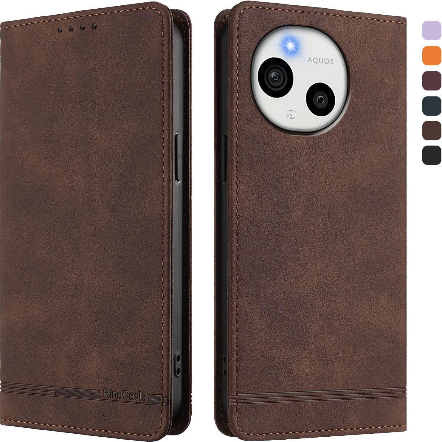 Custodia Per Sharp Aquos Sense9 Plus, Custodia Retro In Finto Cuoio Con Supporto E Slot Per Carte Di Credito Marrone