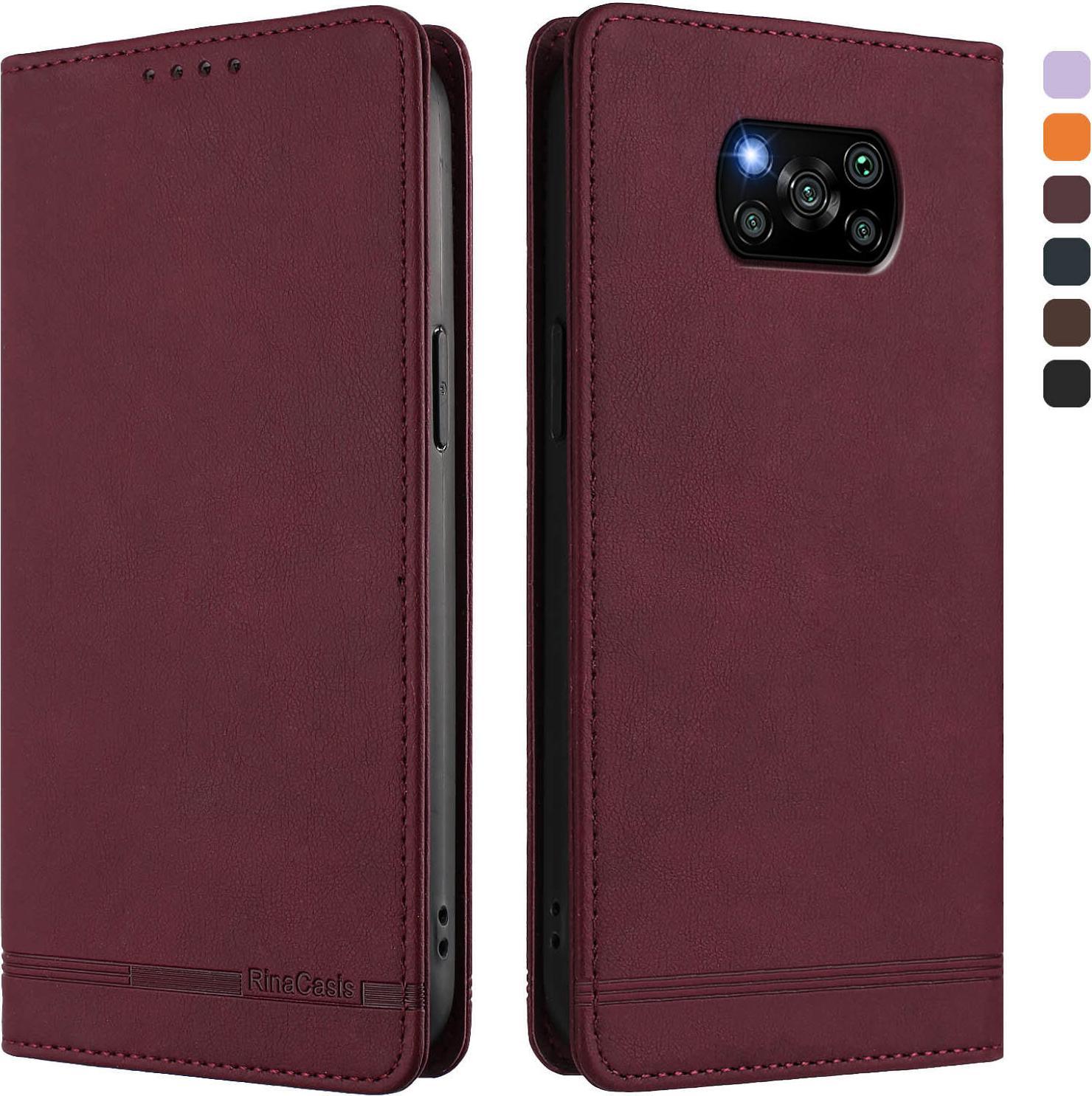 Custodia Per Xiaomi Poco X3/Poco X3 Nfc/Poco X3 Pro, Custodia Retro In Finto Cuoio Con Supporto E Slot Per Carte Rosso