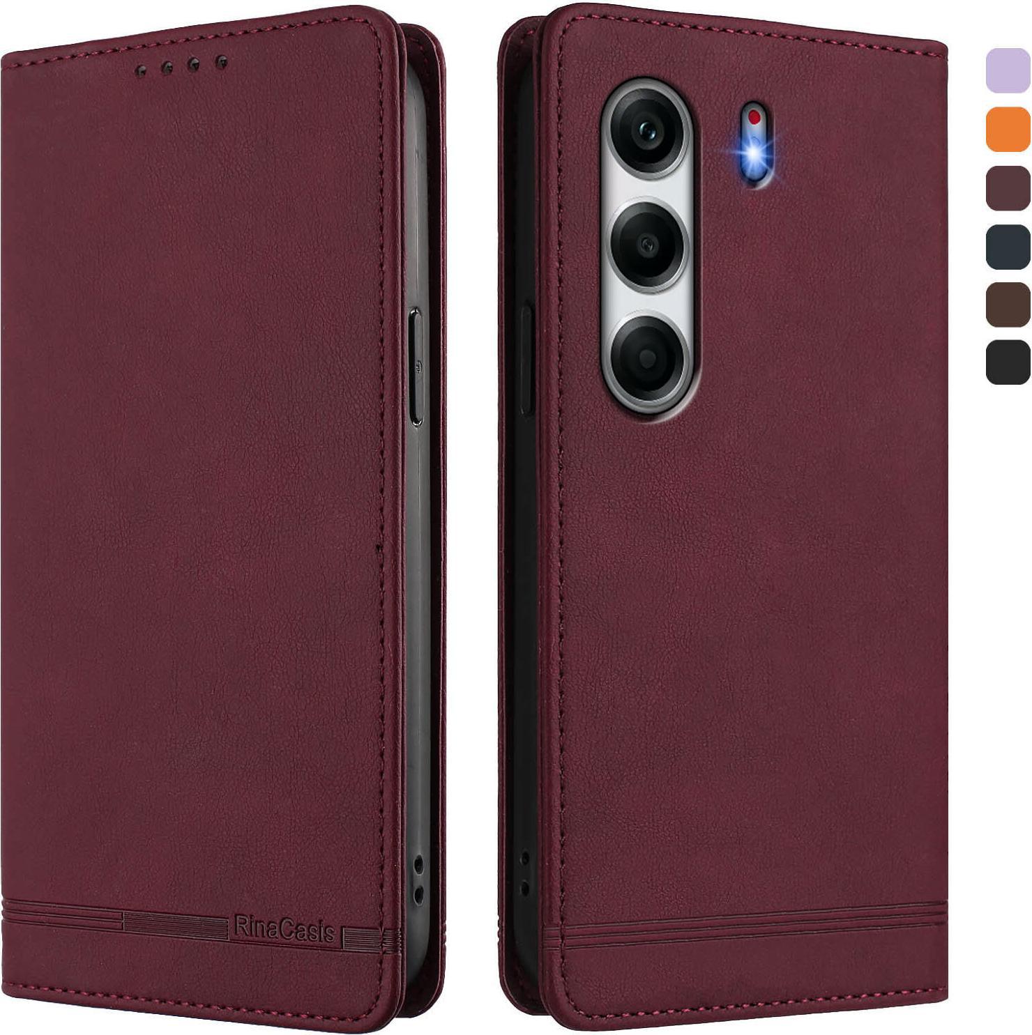 Custodia Per Tecno Camon 40 Pro 4G, Custodia Retro In Finto Cuoio Con Supporto E Slot Per Carte Di Credito Rosso