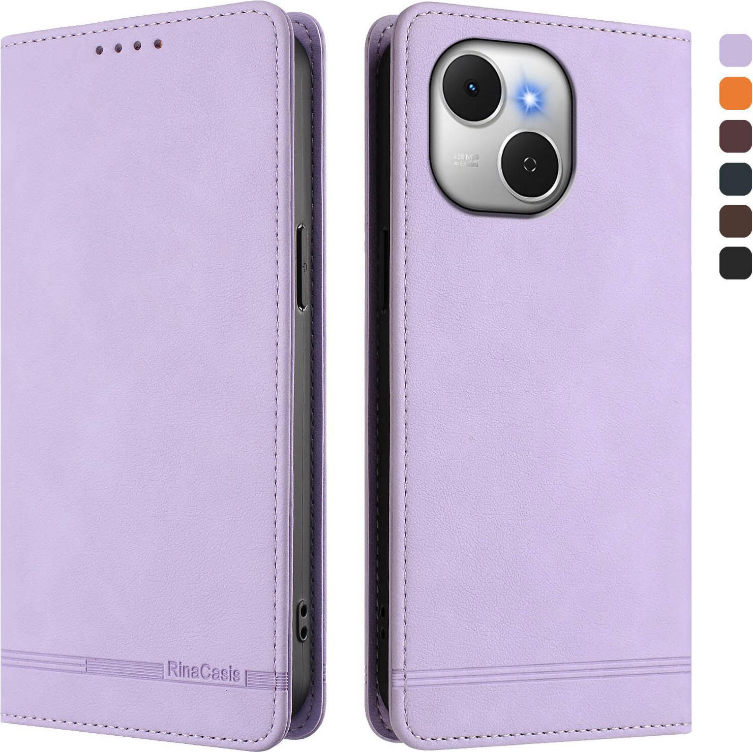 Custodia Per Tecno Spark 40C, Custodia Retro In Finto Cuoio Con Supporto E Slot Per Carte Di Credito Viola
