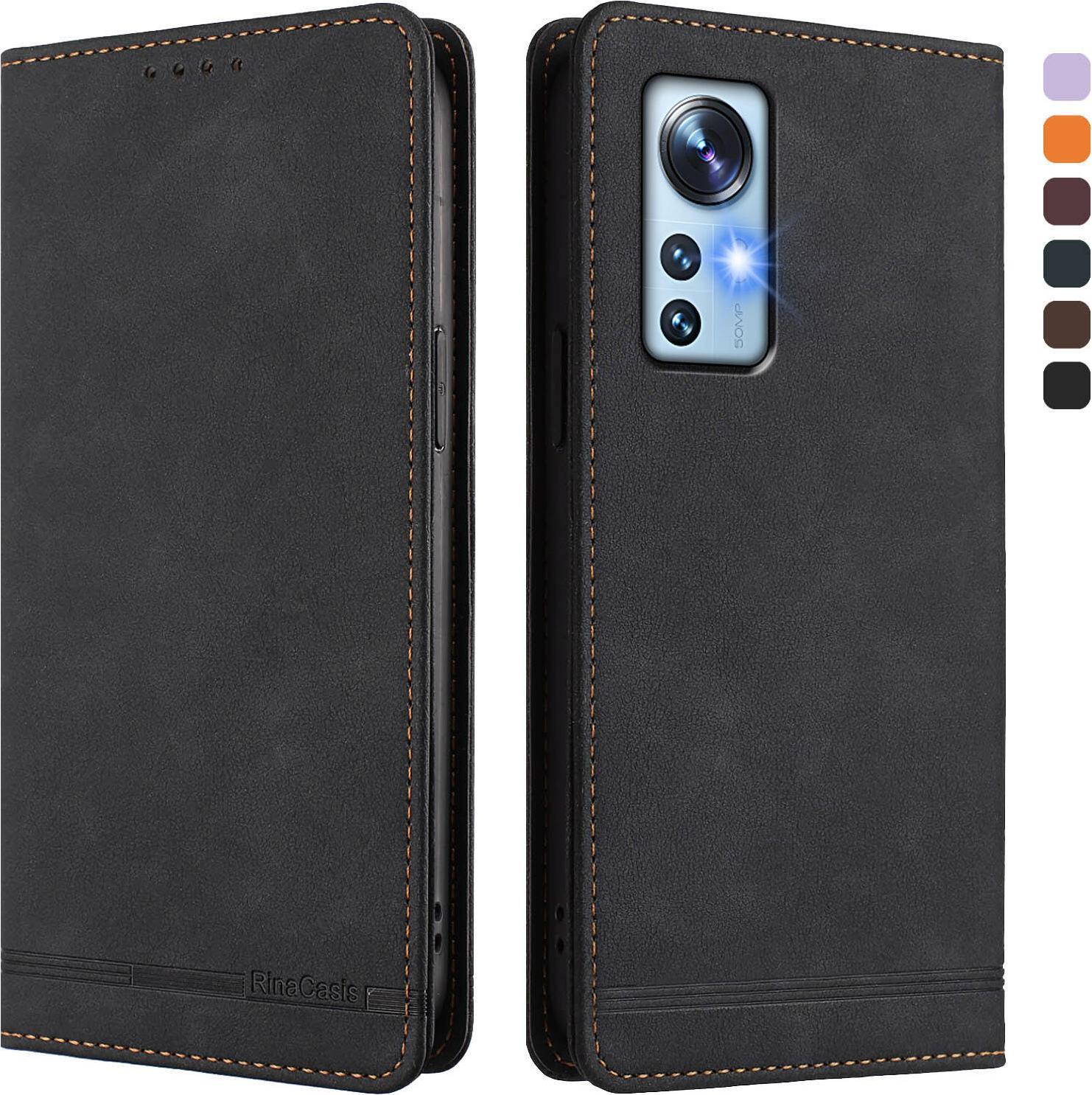 Custodia Per Xiaomi 12 /Xiaomi 12X /Xiaomi 12S, Retro Custodia Flip In Finto Cuoio Con Supporto E Slot Per Schede Nero