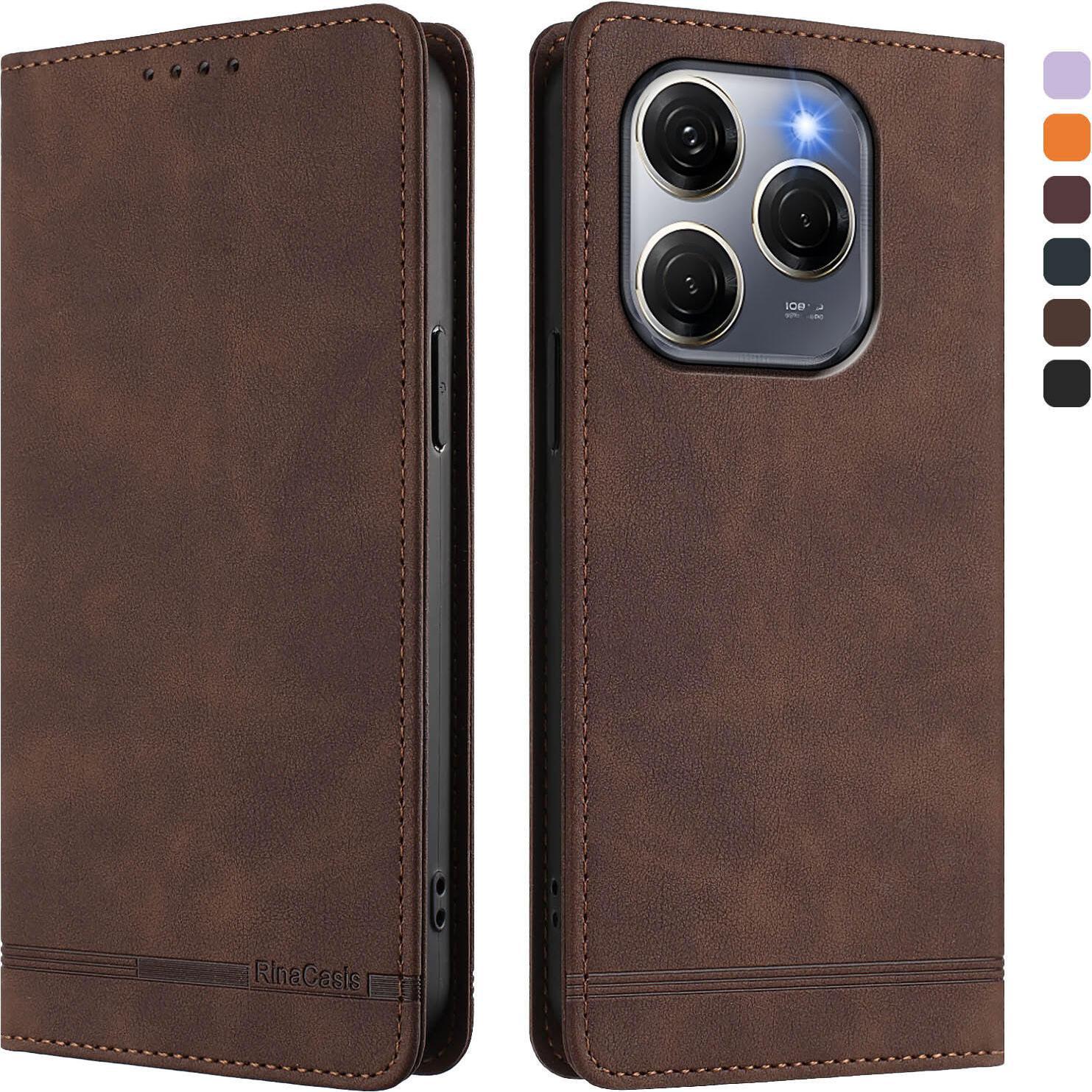 Custodia Per Tecno Spark 20 Pro 5G, Custodia Retro In Finto Cuoio Con Supporto E Slot Per Carte Di Credito Marrone