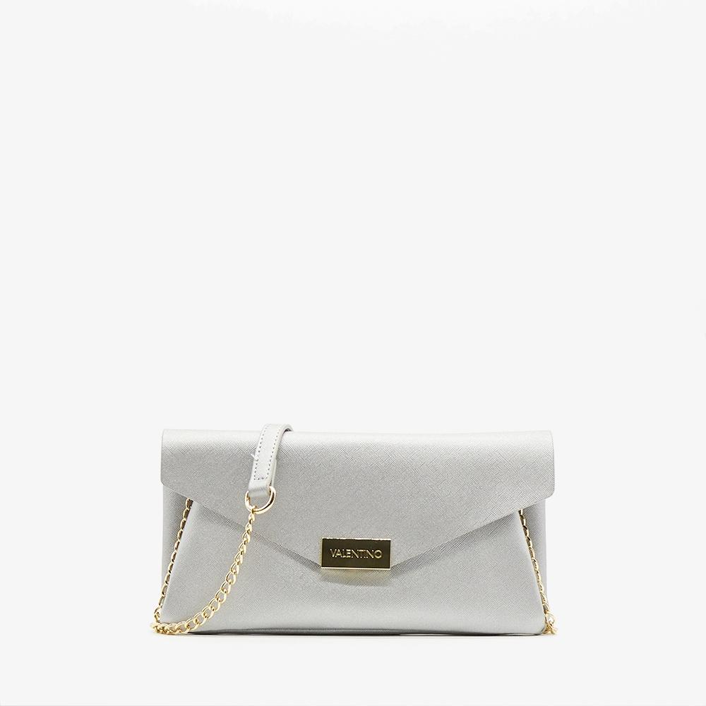 UmhäNgetasche Valentino Bags "Pochette Arpie", Damen, Gr. B/H/T: 27,5Cm X 14,5Cm X 2,5Cm, Silberfarben, Lederimitat, Taschen UmhäNgetasche, Damen Schultertasche, Handtasche Mit Goldfarbener UmhäNgekette