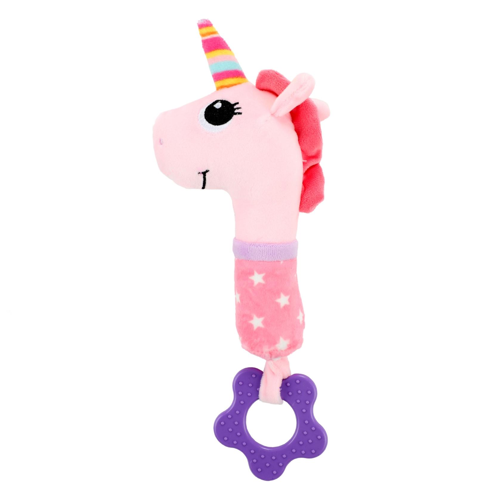 Toi-Toys 72131B - LITTLE STARS Babyrassel Einhorn – Beißring & Quietsche, Spielzeug Baby 0+ Monate