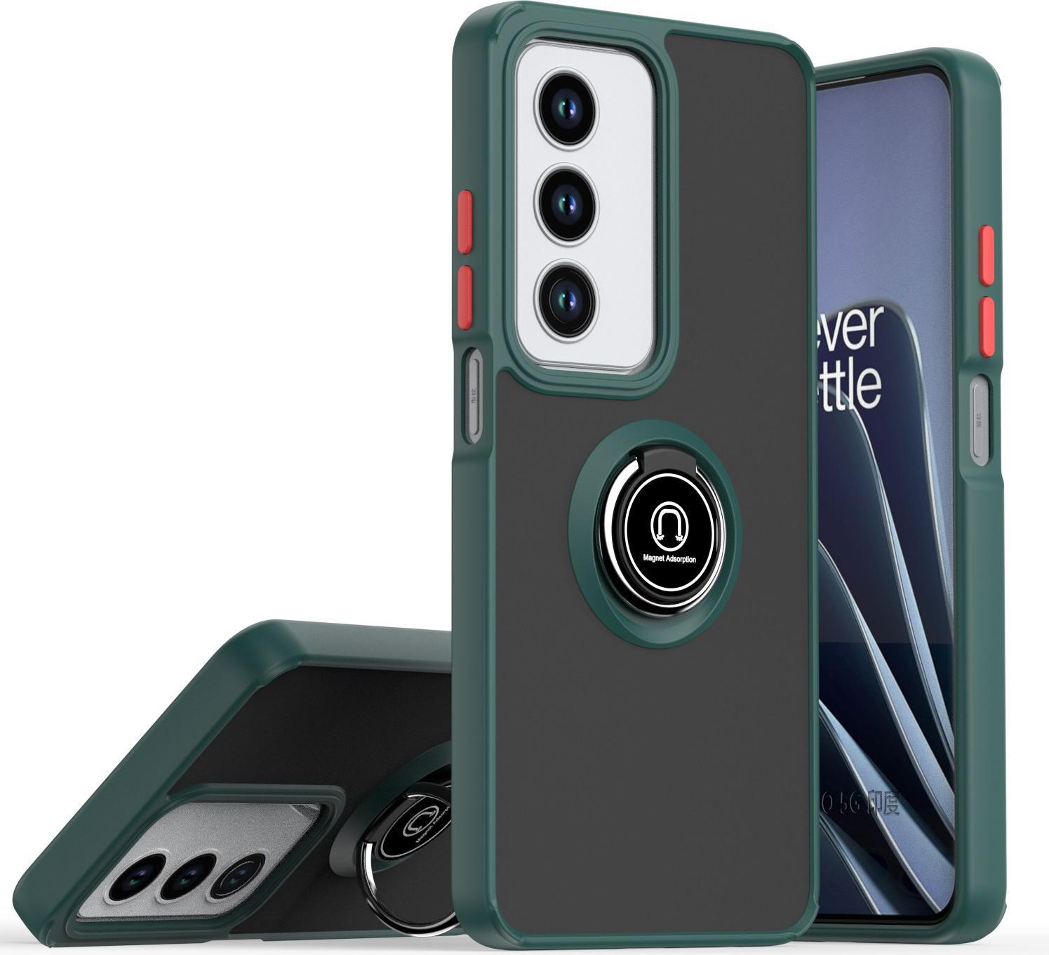 Custodia Per Oppo A80/Oppo A3 Pro/Oppo A3 5G Traslucida Opaca In Tpu Con Supporto Ad Anello E Supporto Verde Scuro