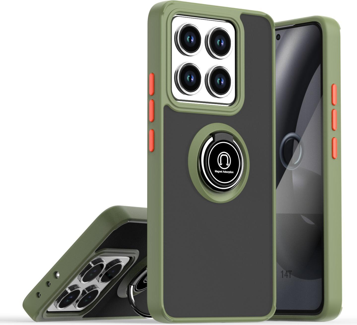 Custodia Per Xiaomi 14T Traslucida Opaca In Tpu Con Supporto Ad Anello E Supporto Verde Militare