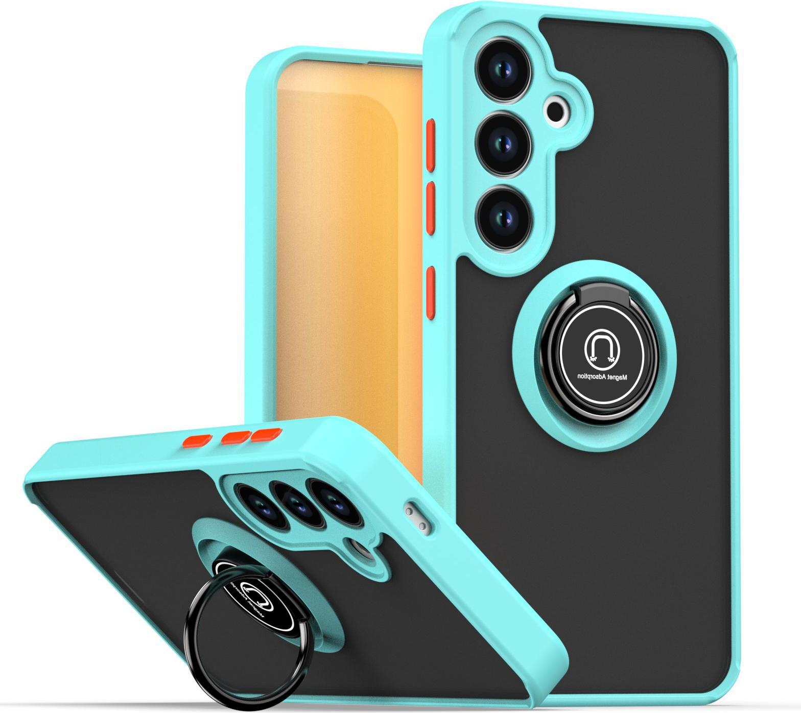 Custodia Per Samsung Galaxy S24/S25 Traslucida Opaca In Tpu Con Supporto Ad Anello E Supporto Blu